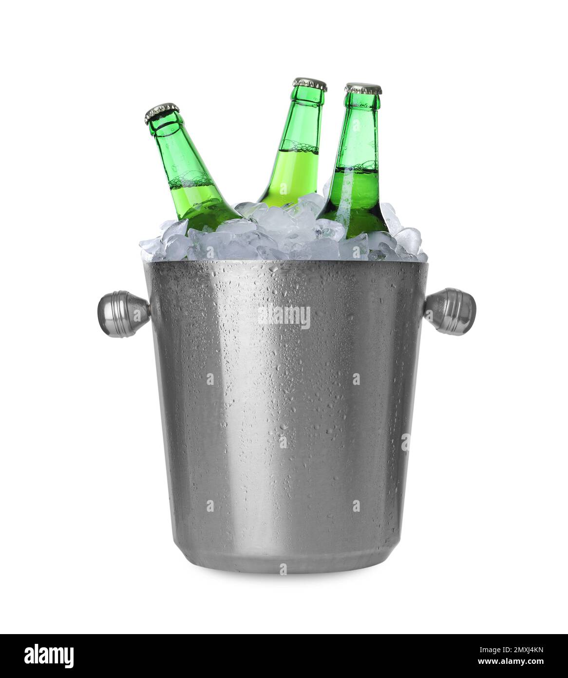 Metal bucket with beer and ice cubes isolated on white Stock Photo Alamy