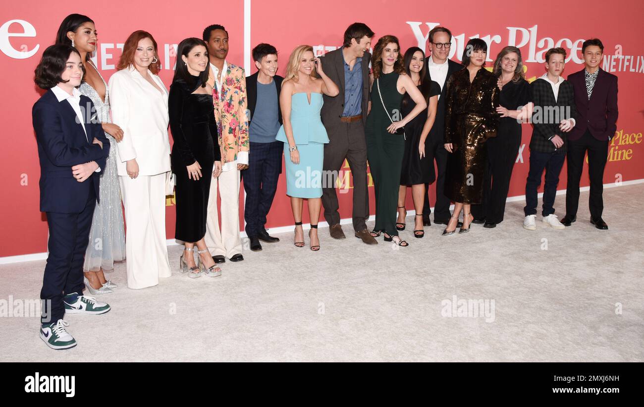01 February 2023 - Westwood, California - (L-R) Wesley Kimmel, Vella Lovell, Rachel Bloom, Shiri Appleby, Griffin Matthews, Tig Notaro, Reese Witherspoon, Ashton Kutcher, Aline Brosh McKenna, Lauren Neustadter, Michael Costigan, Zoe Chao, Emily Ferenbach, Tanner Swagger and Mystic Inscho. World Premiere of Netflix's ''Your Place Or Mine'' at the Regency Village Theatre. (Credit Image: © Billy Bennight/AdMedia via ZUMA Press Wire) EDITORIAL USAGE ONLY! Not for Commercial USAGE! Stock Photo