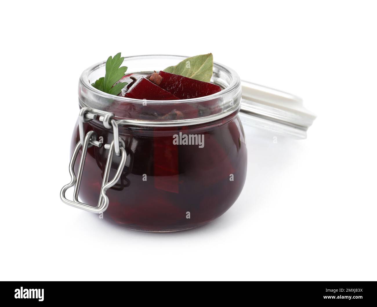 Pickled beets in jar isolated on white Stock Photo Alamy