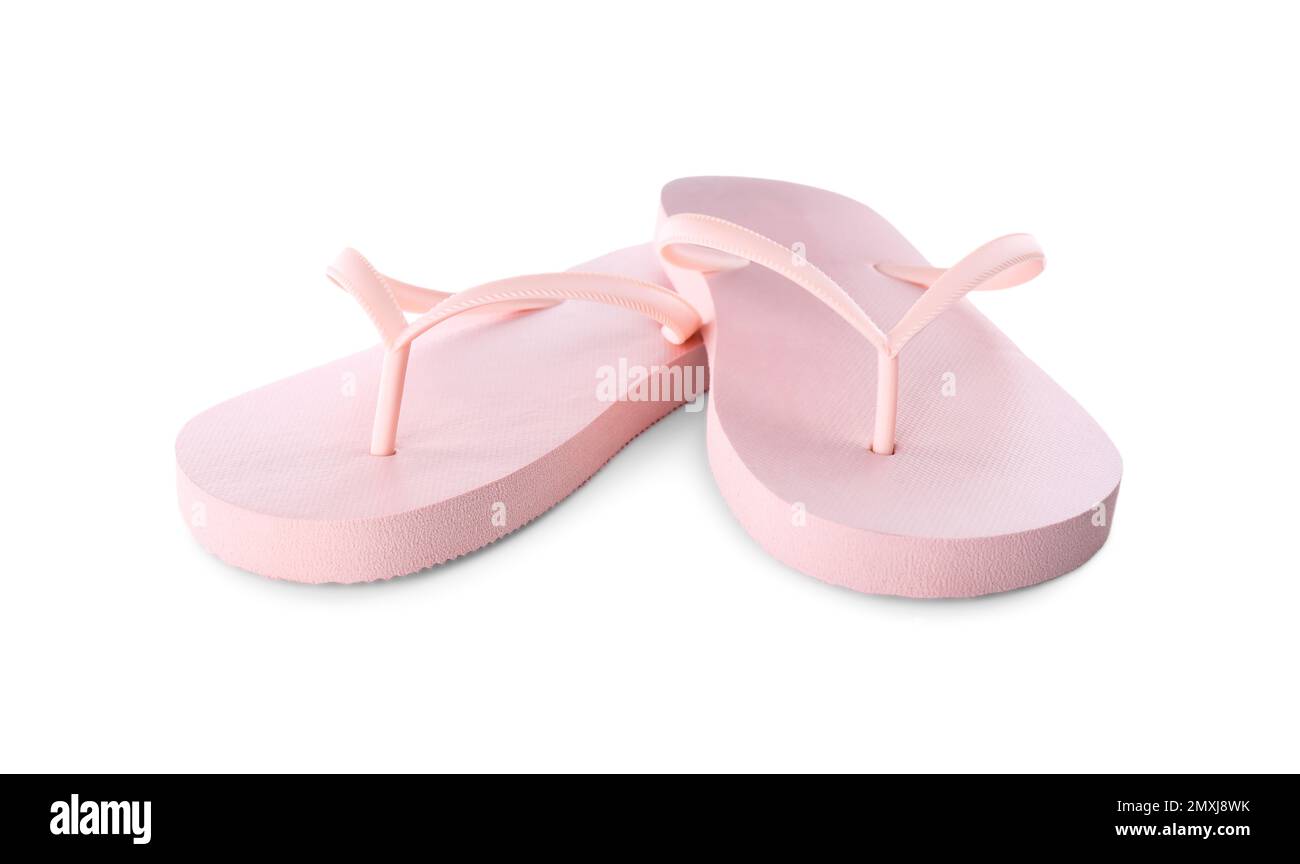 Light pink flip flops isolated on white. Beach accessory Stock Photo ...