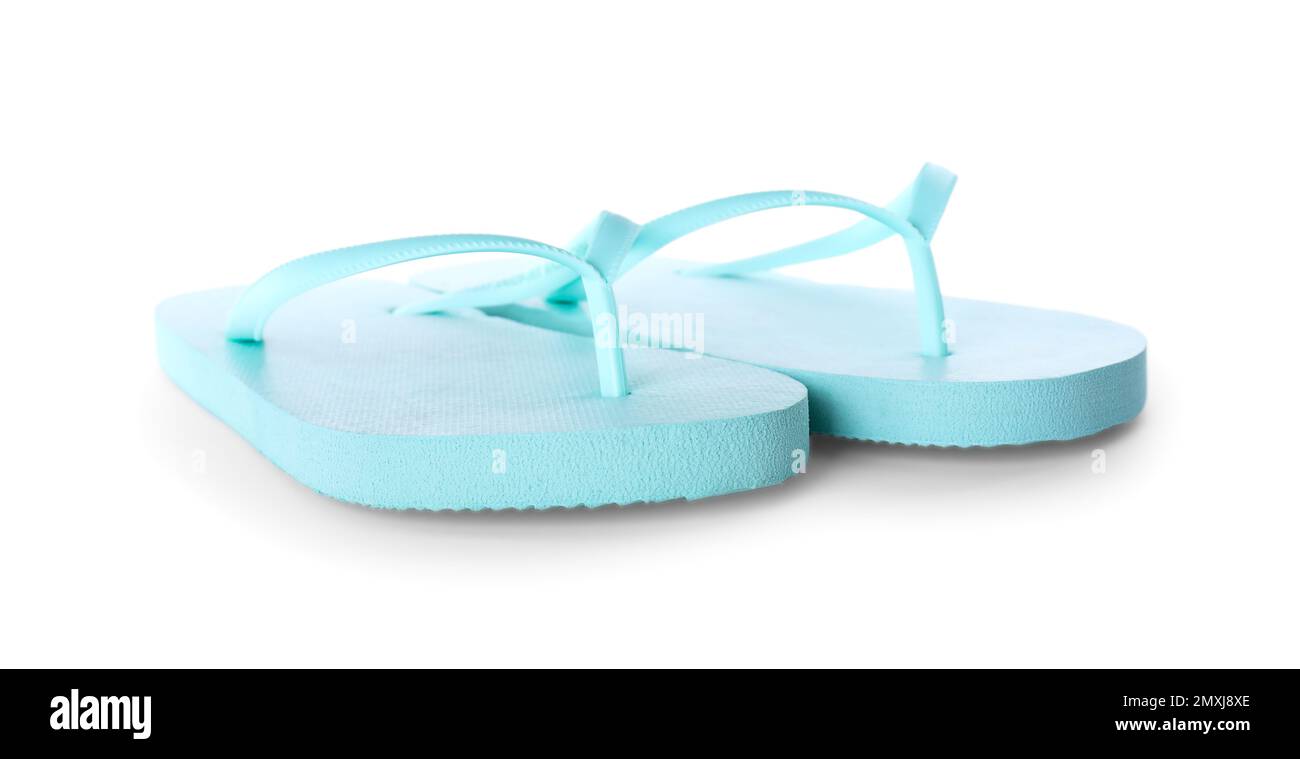 Light blue flip flops isolated on white. Beach accessory Stock Photo ...