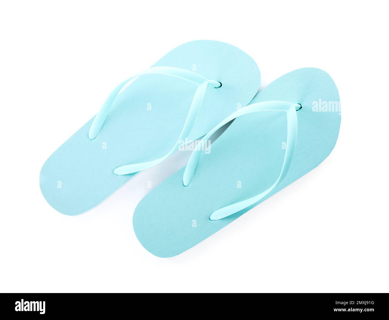 Light blue flip flops isolated on white. Beach accessory Stock Photo ...