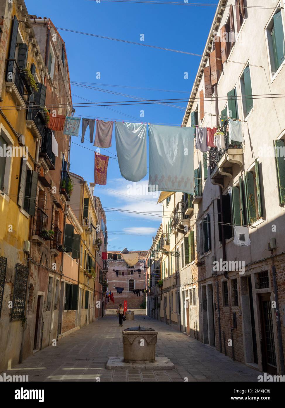 Castello street with drying clothes, Venice Stock Photo