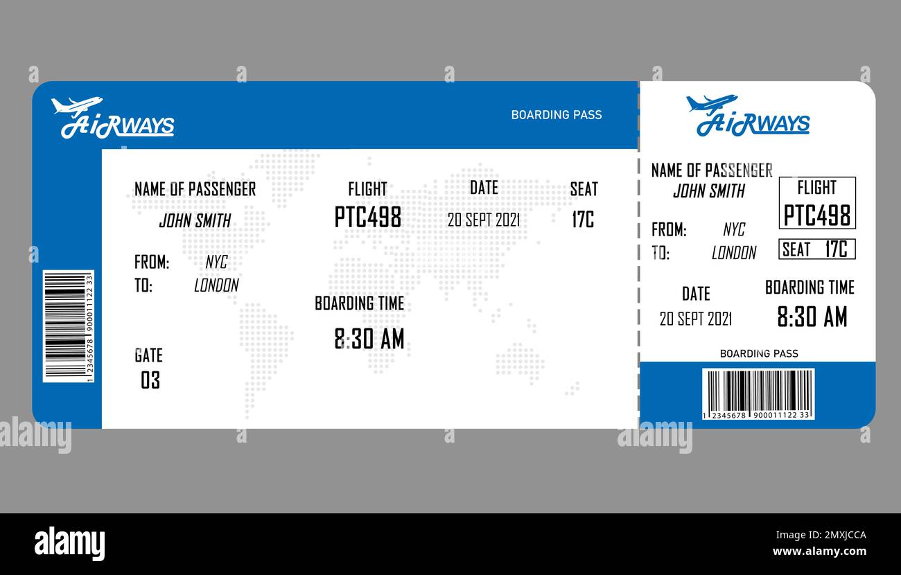 Illustration of airline boarding pass on grey background Stock Photo