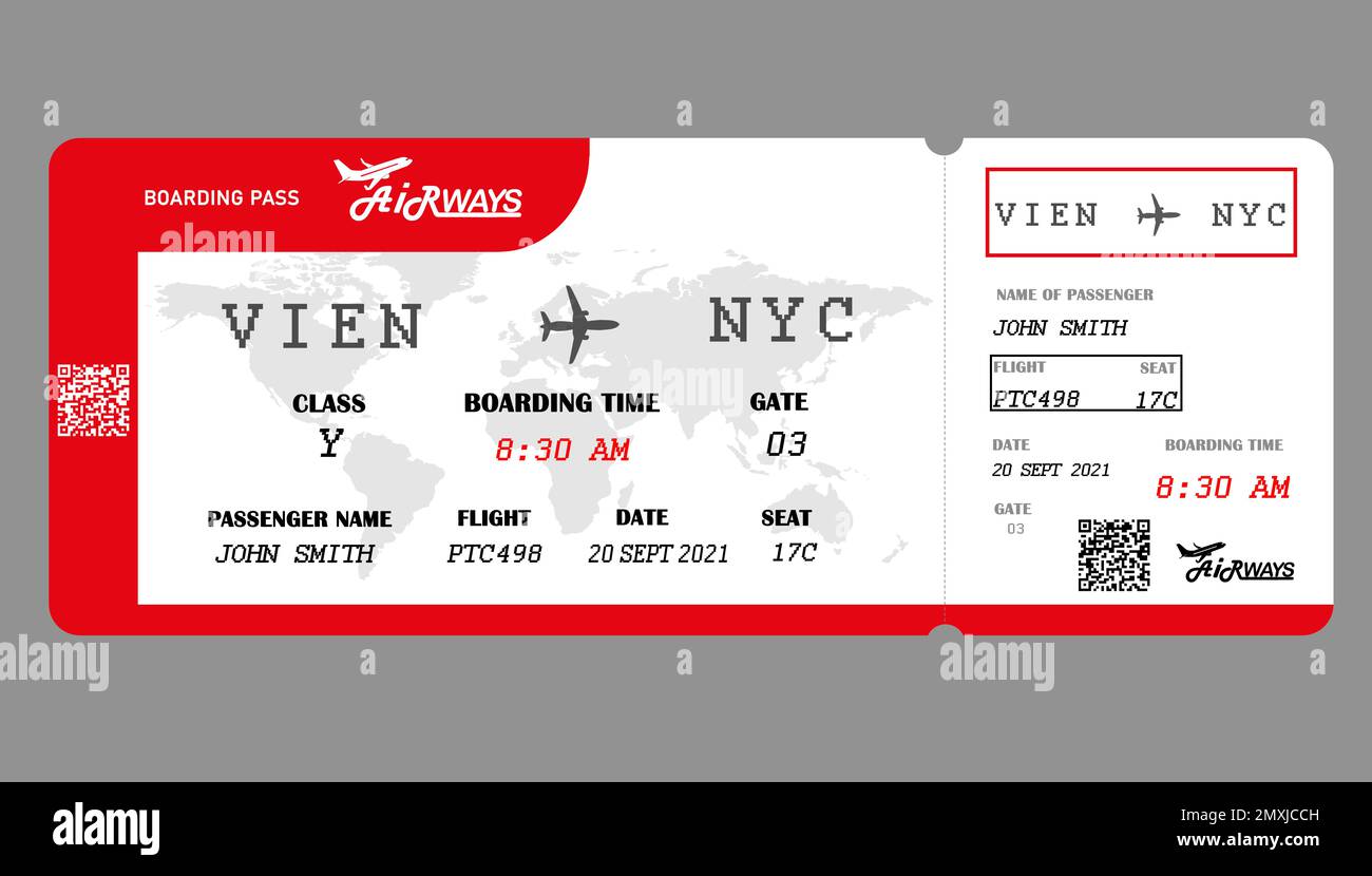 Illustration of airline boarding pass on grey background Stock Photo