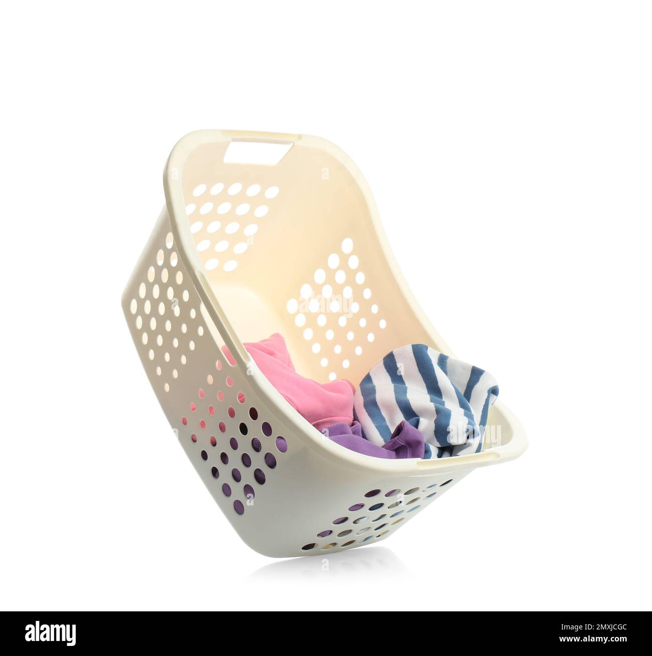 Laundry basket with clothes isolated on white Stock Photo Alamy