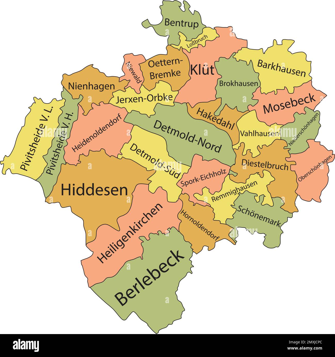 Pastel tagged districts map of DETMOLD, GERMANY Stock Vector Image ...