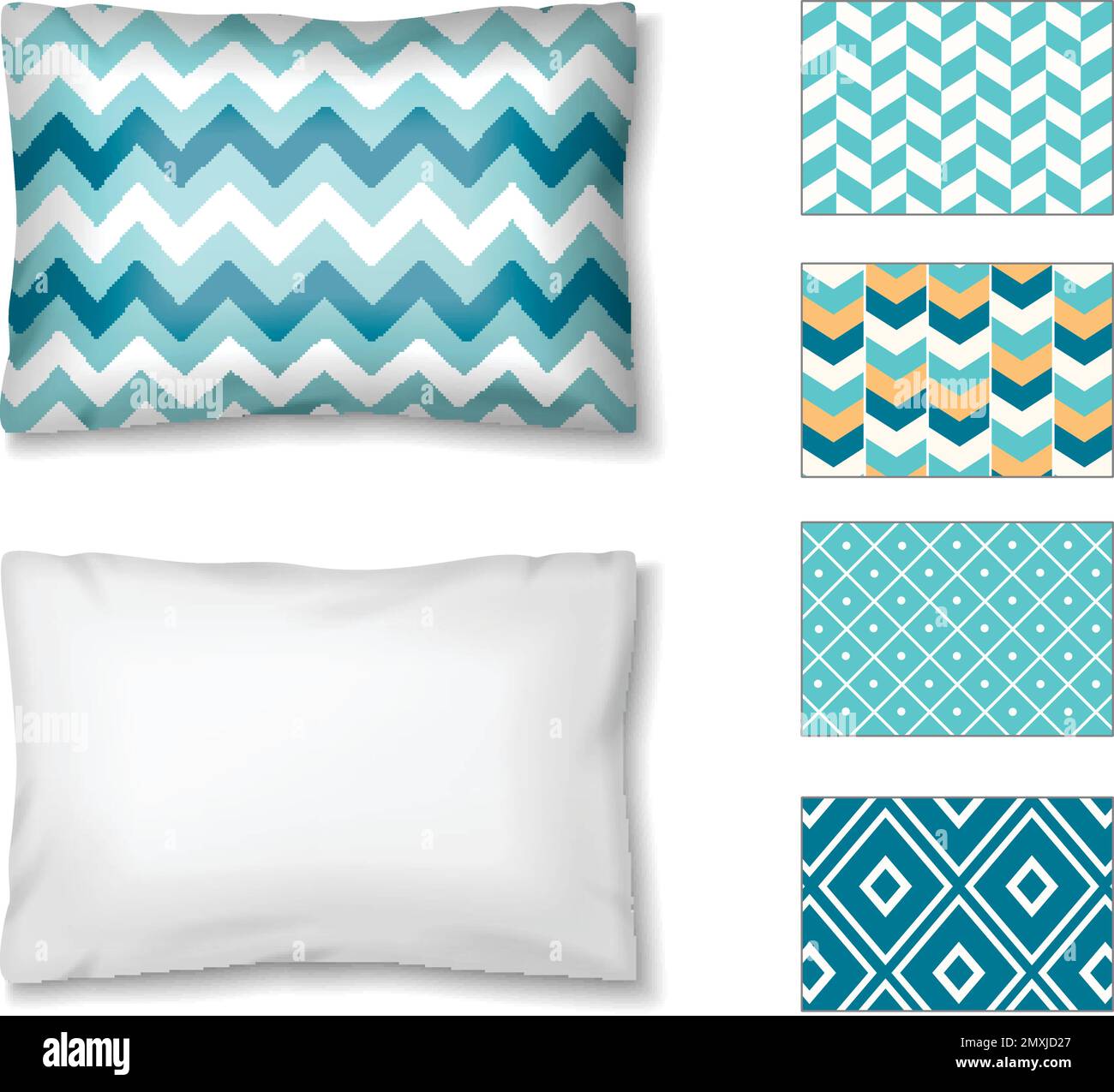 Pillows realistic set with isolated icons of pillows and samples of