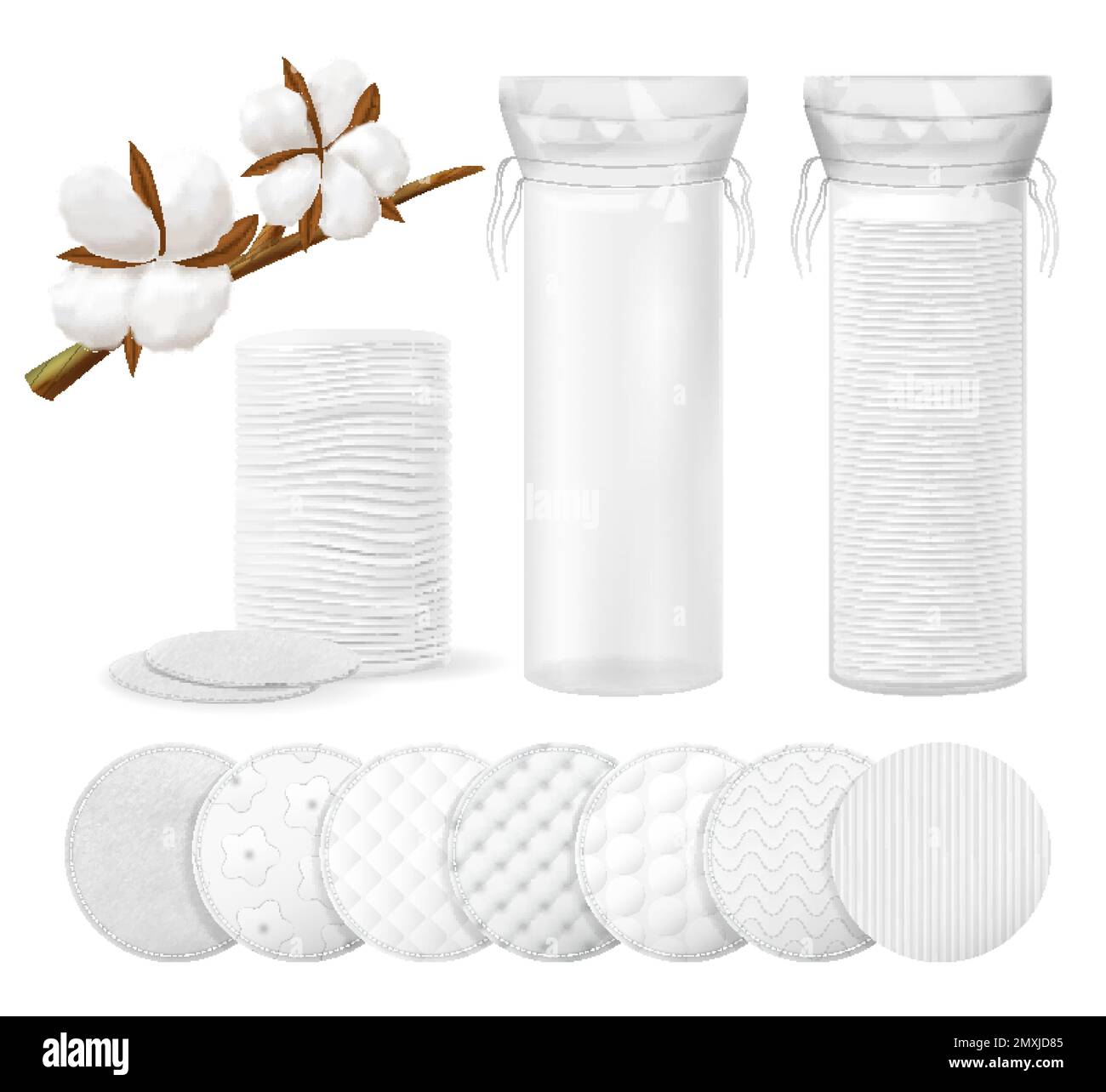 Realistic cosmetic cotton pads icon set different styles and patterns ...