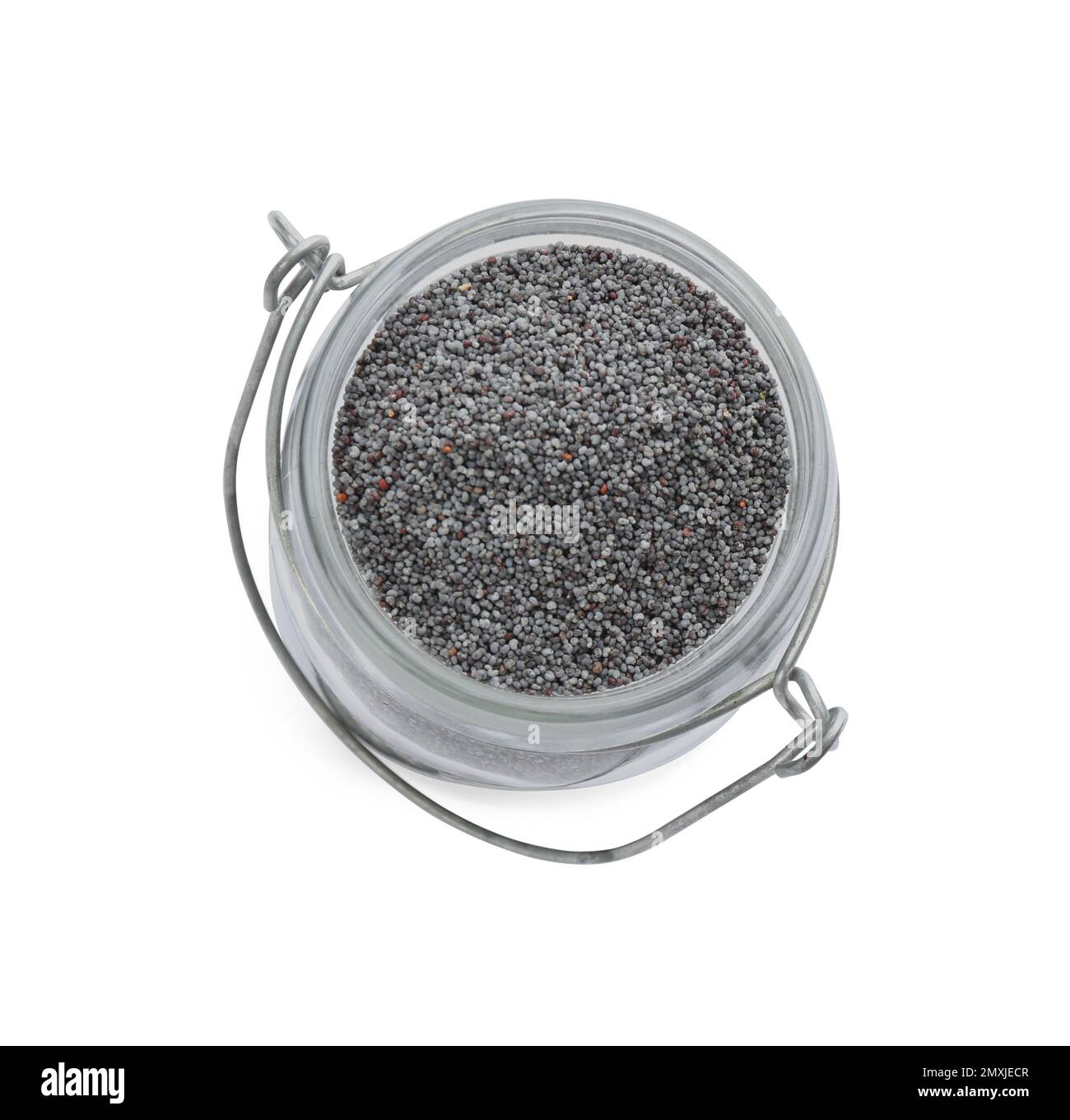 Poppy seeds in jar isolated on white, top view Stock Photo Alamy