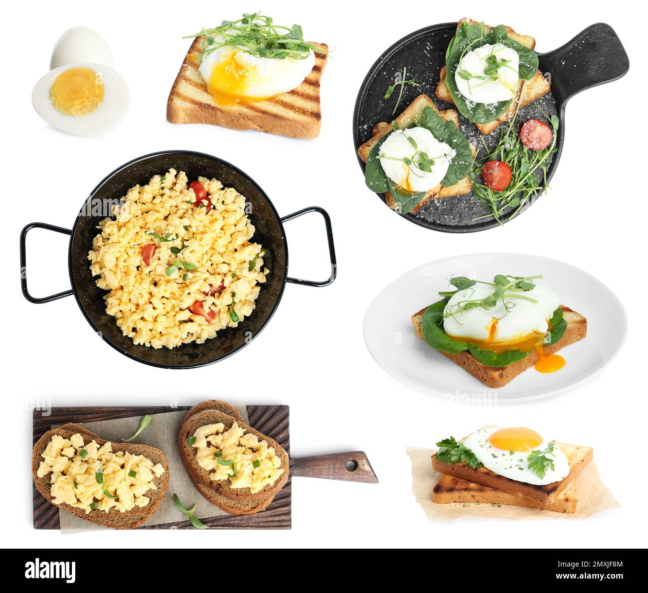 Set of different egg dishes on white background Stock Photo Alamy