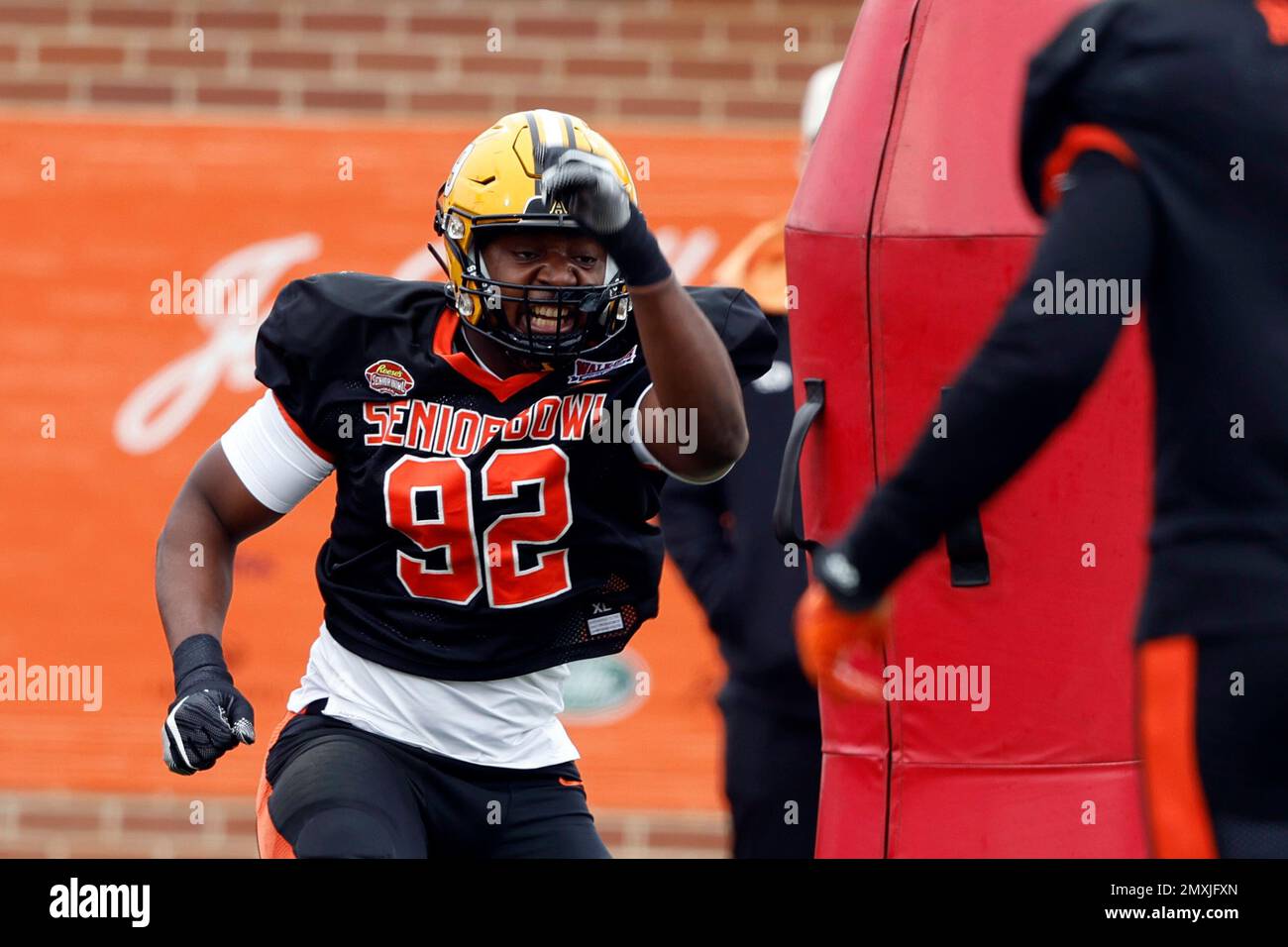National linebacker Nick Hampton of Appalachian State runs drills