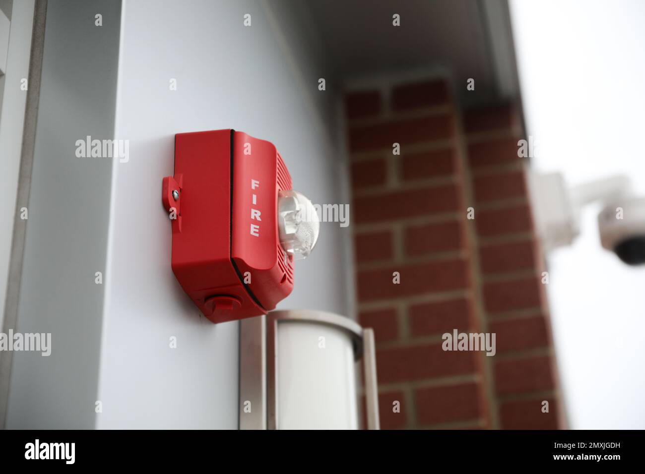 Fire alarm and department warning signs Stock Photo Alamy