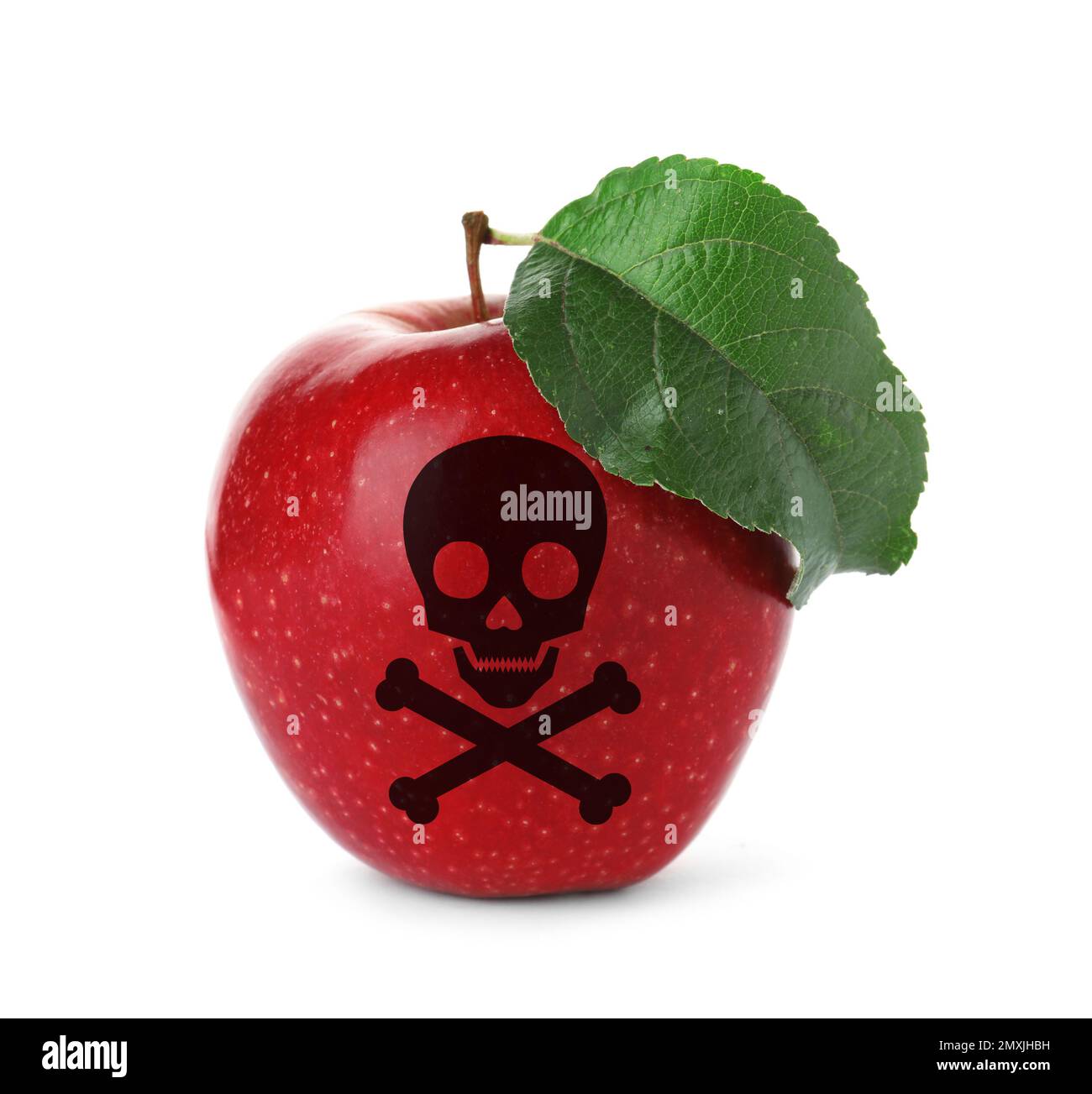 Red poison apple with skull and crossbones image on white background Stock Photo
