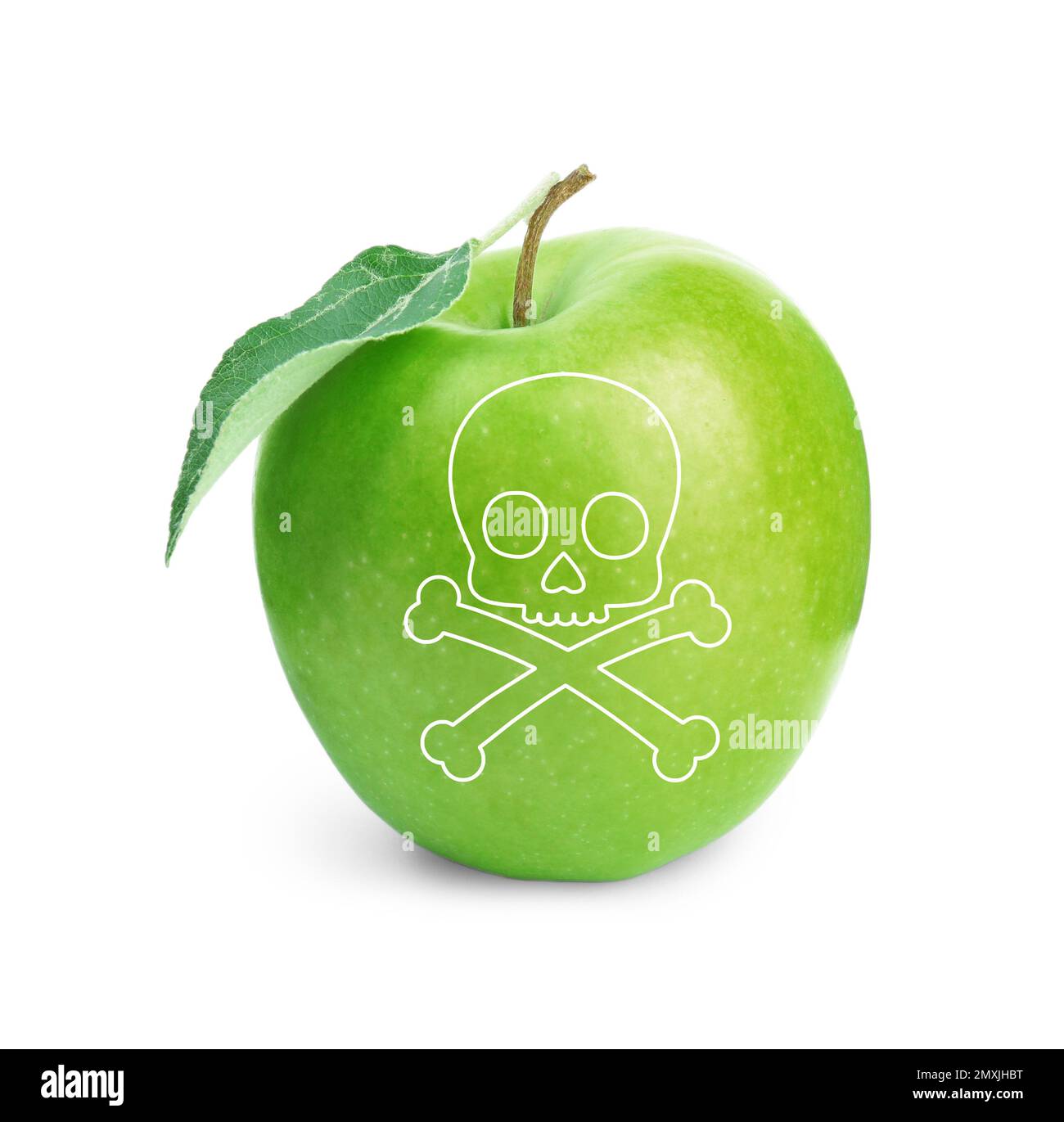 Green poison apple with skull and crossbones image on white background Stock Photo