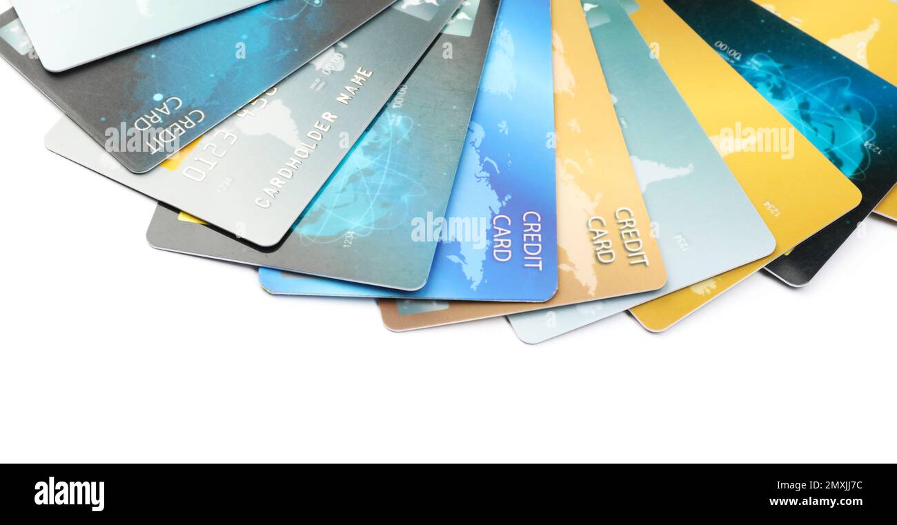Different credit cards on white background, closeup Stock Photo - Alamy