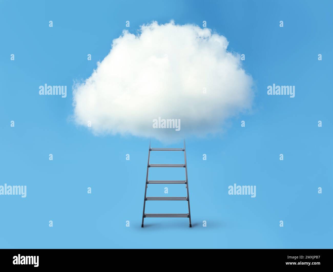Stepladder with cloud on blue background. Conceptual design Stock Photo