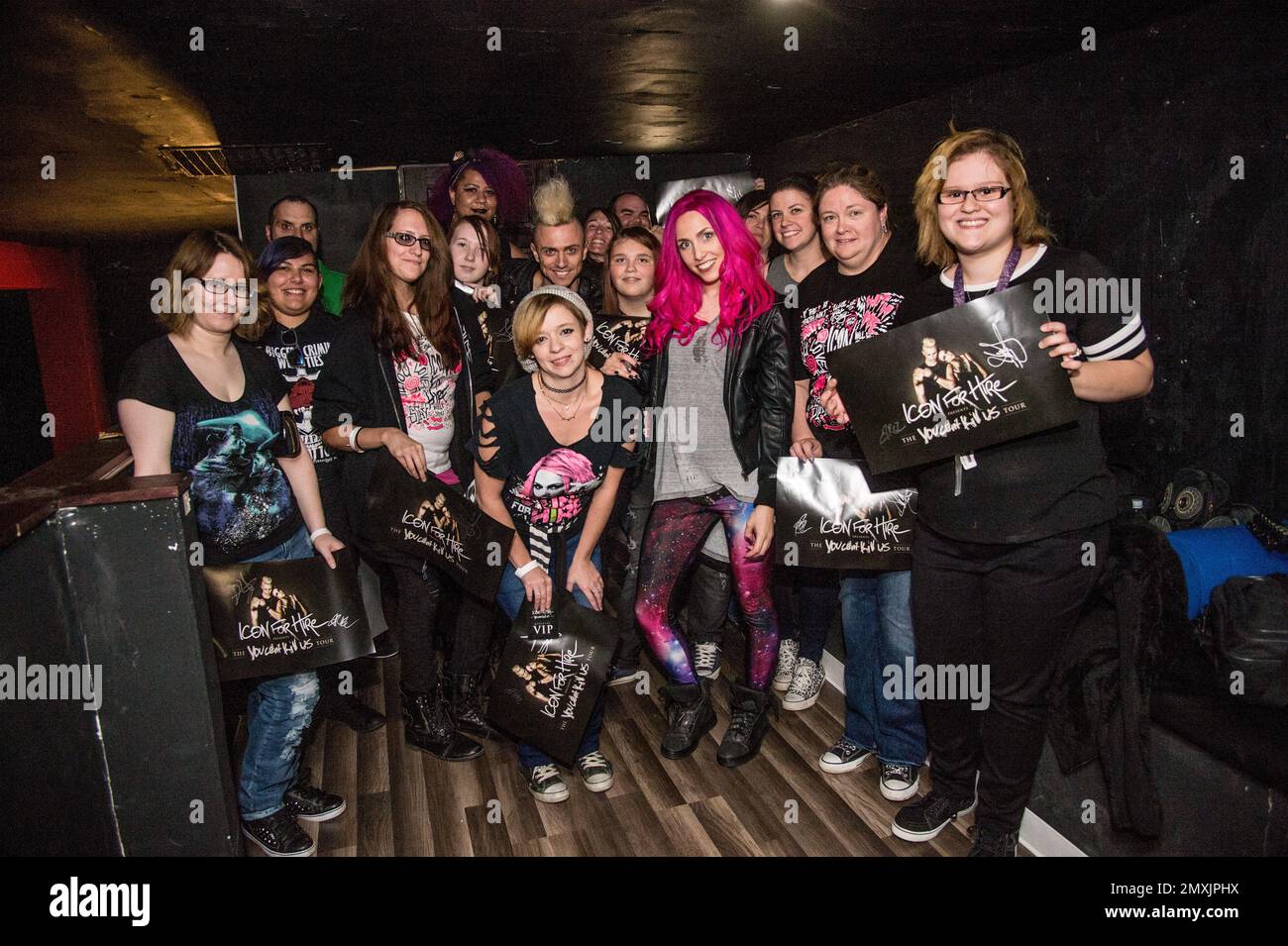Ariel Bloomer, left, and Shawn Jump of Icon For Hire pose with fans at