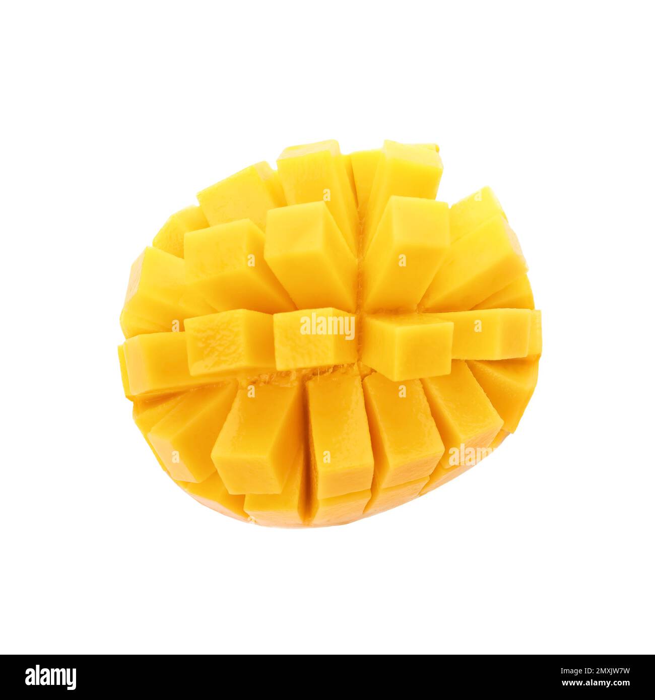 Cut ripe mango isolated on white, top view. Exotic fruit Stock Photo ...