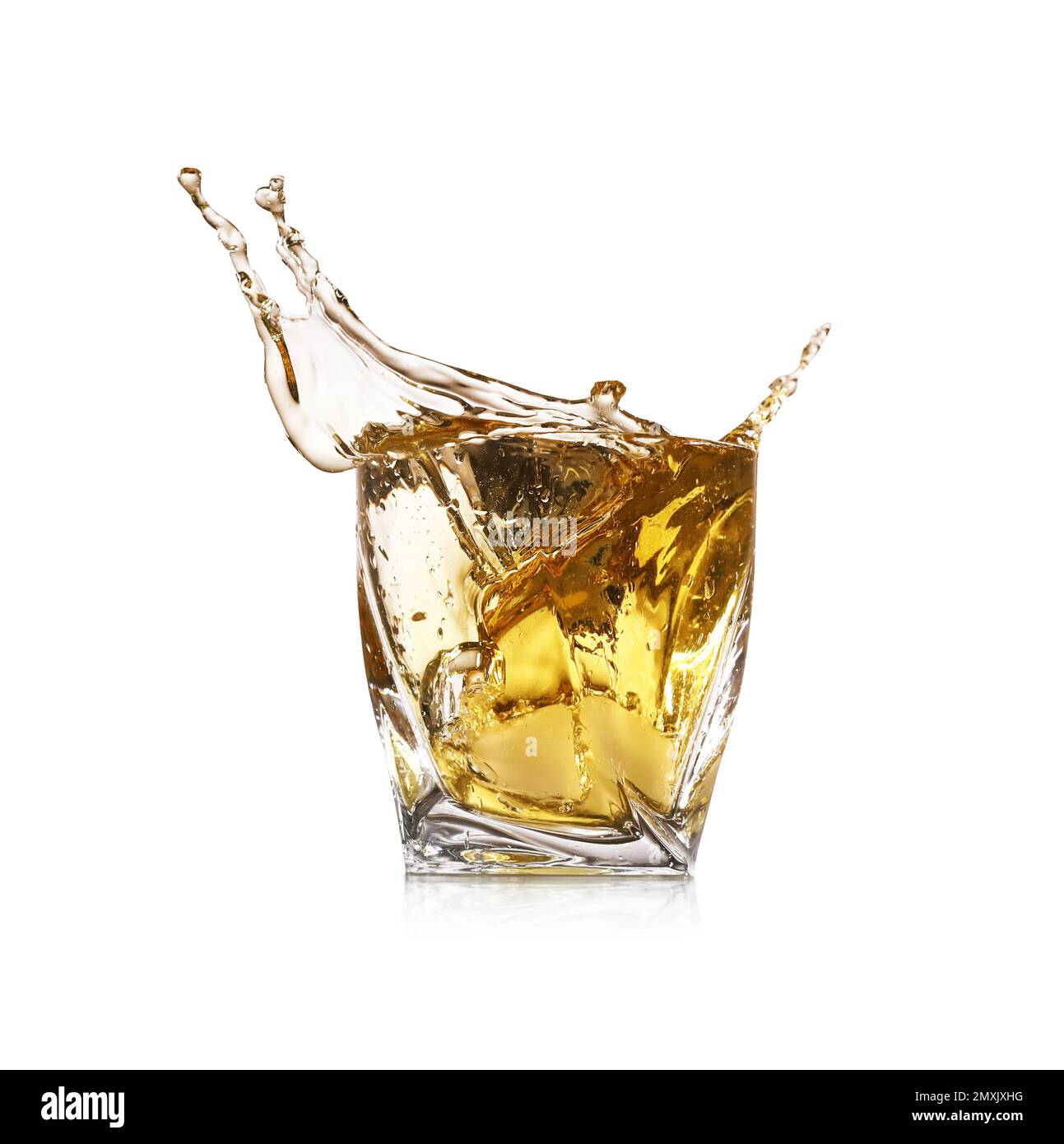 blended scotch whiskey served in a short glass with a large ice cube  isolated on a white background Stock Photo - Alamy