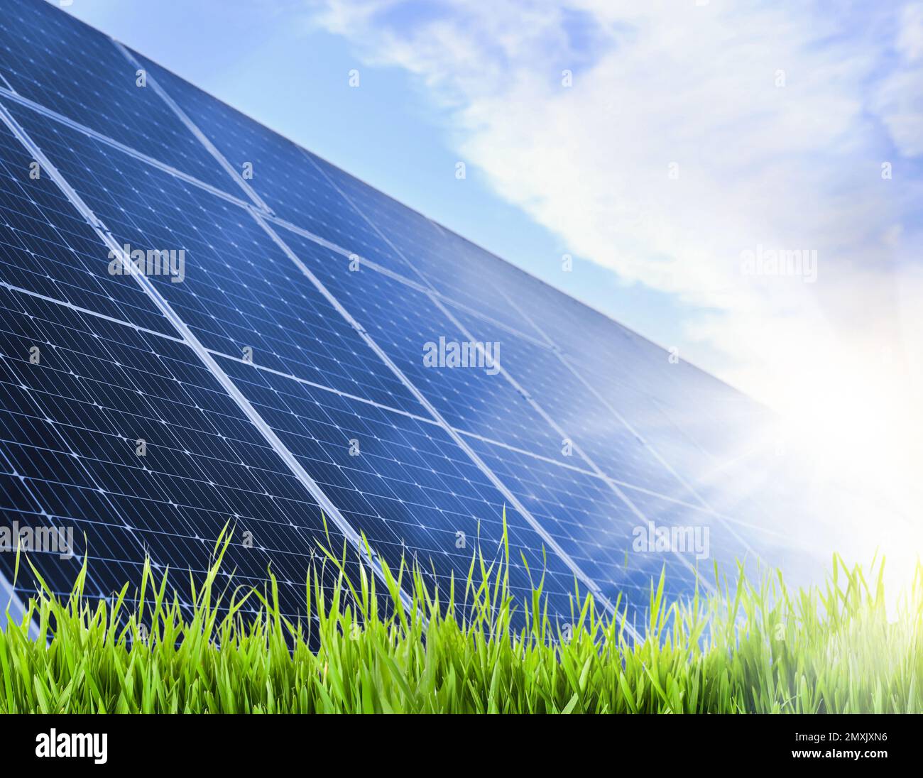 Solar panels installed outdoors. Alternative energy source Stock Photo ...