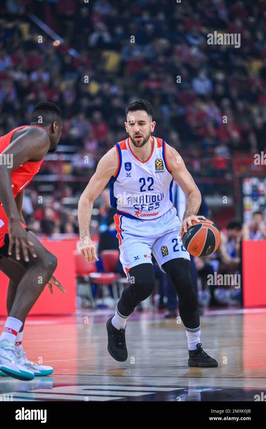 22 VASILIJE MICIC of Anadolu Efes during the Euroleague, Round 23, match between Olympiacos Piraeus and Anadolu Efes at Peace and Friendship Stadium o Stock Photo