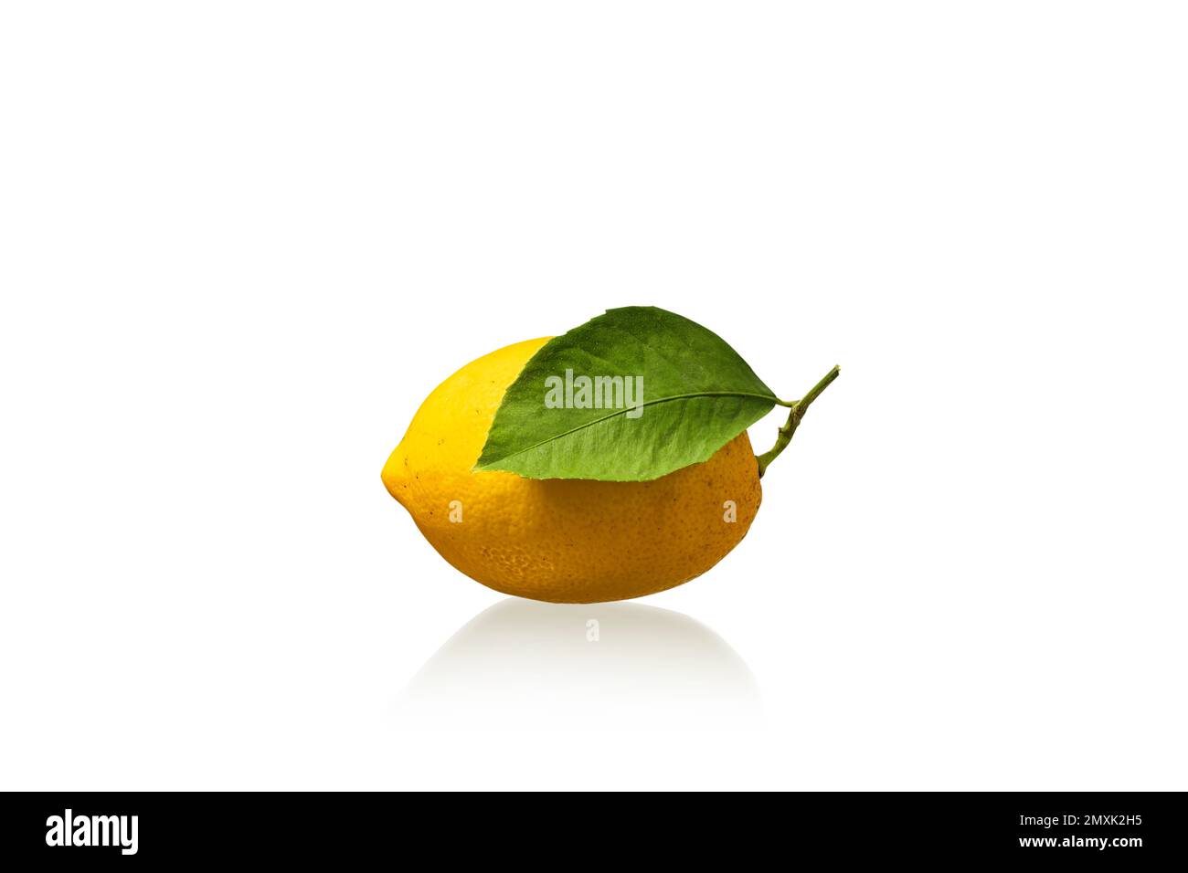 lemon fruit with leaf isolated on white background Clipping Path Stock Photo
