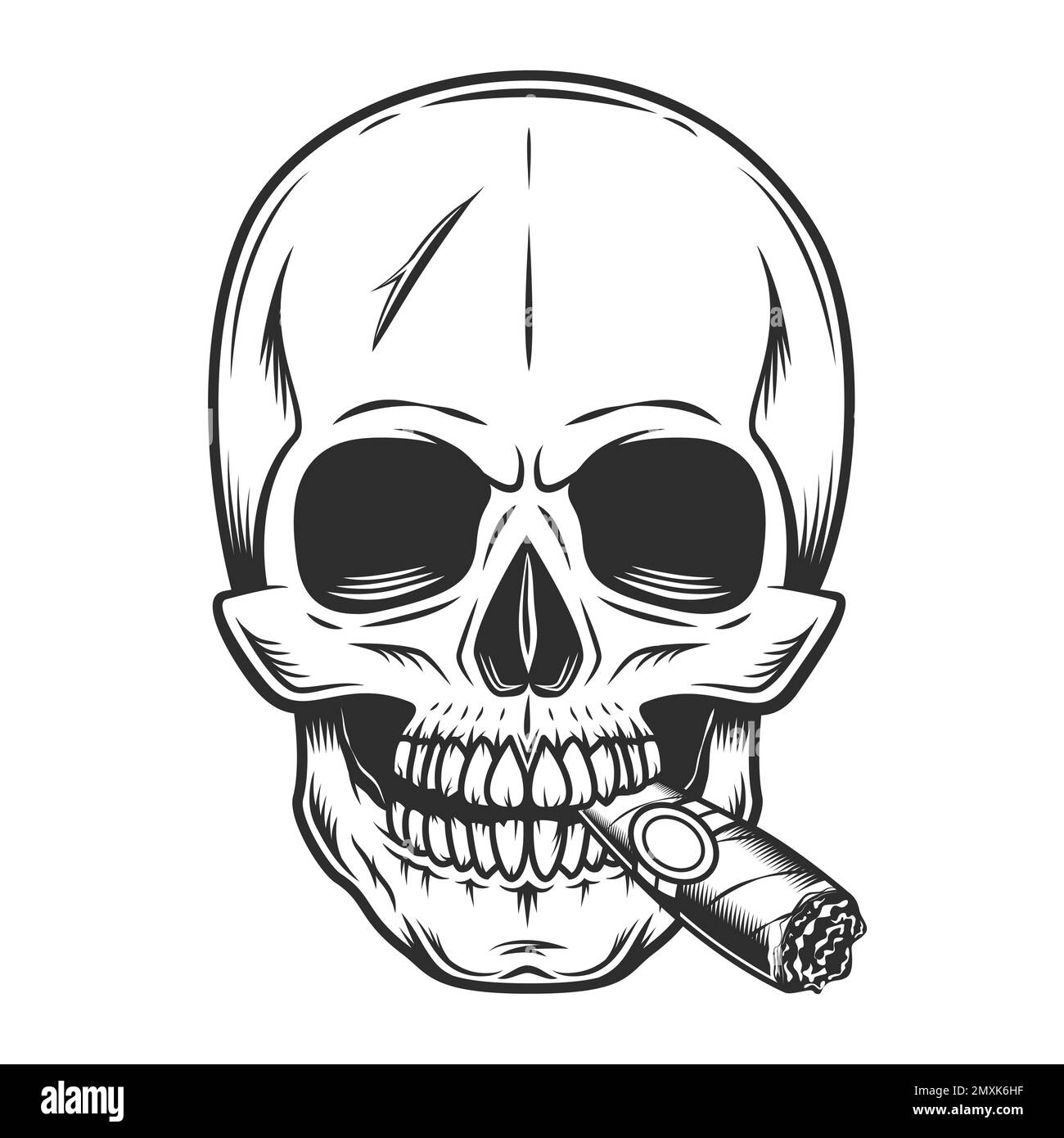 skull smoking a cigarette Vintage scary human skull smoking cigar or cigarette smoke tattoo template  in monochrome style isolated vector illustration Stock Vector Image & Art