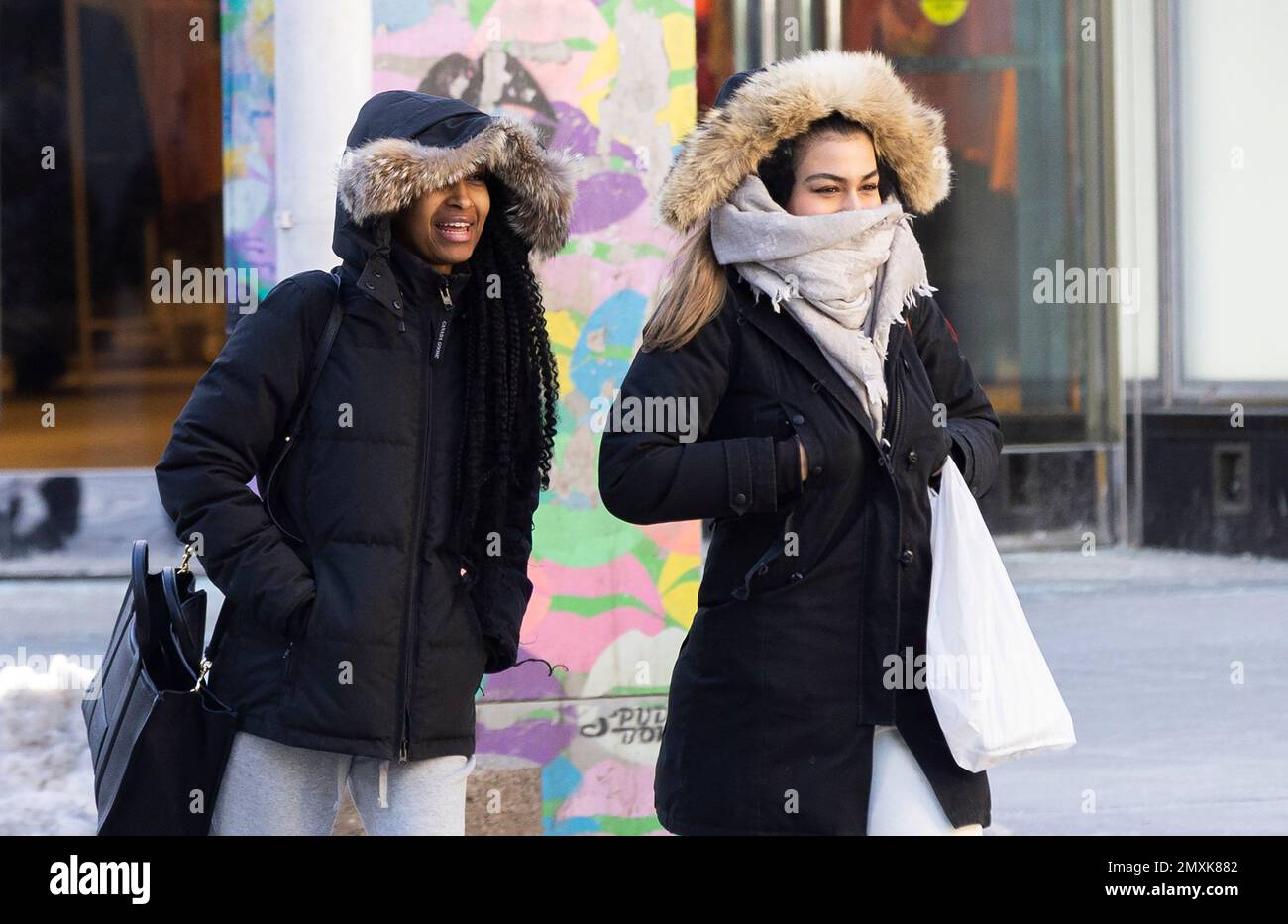 Toronto, Canada. 3rd Feb, 2023. People brave the cold as they walk on a