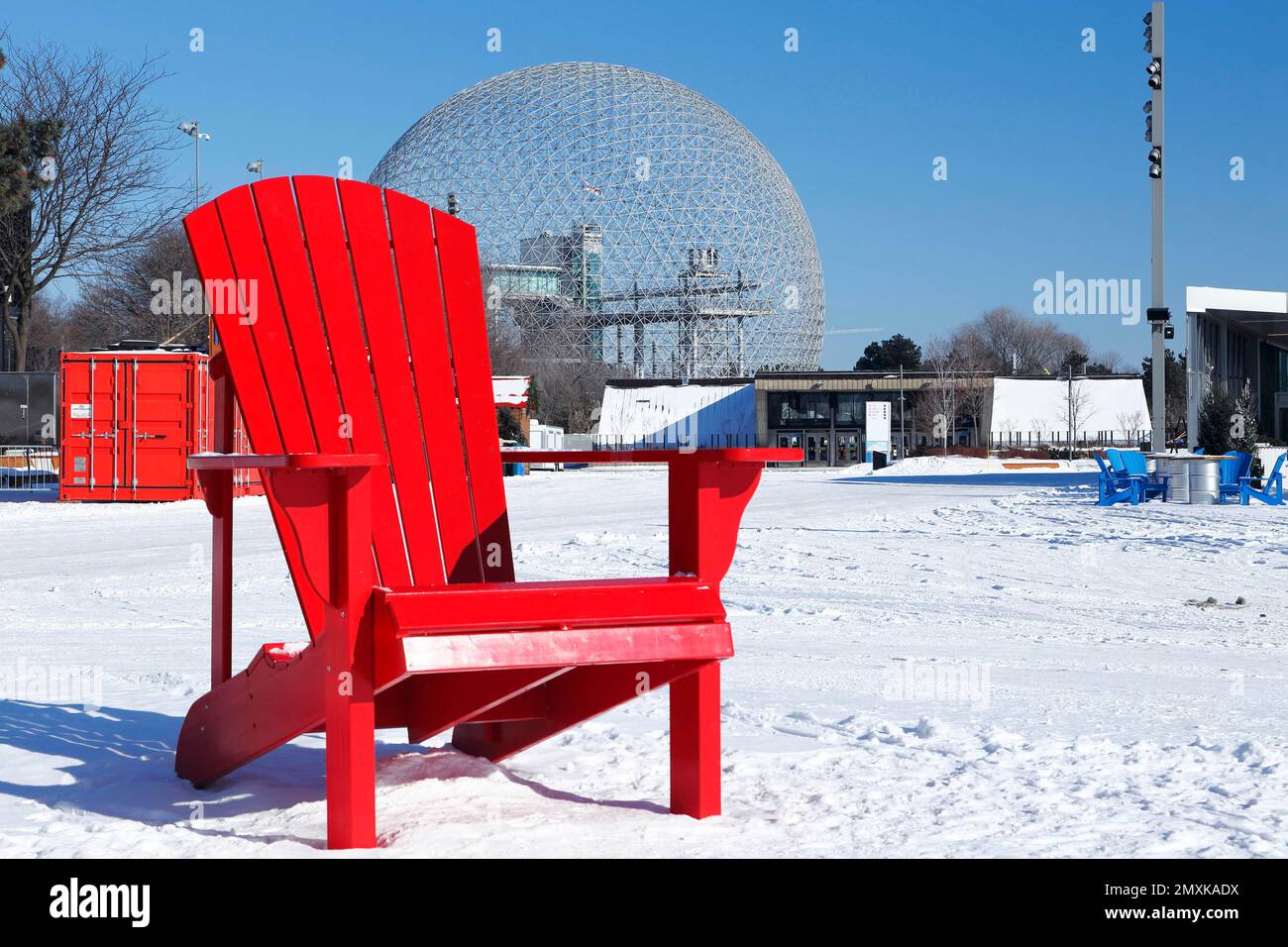 Big red chair, Biosphere, Montreal, Province of Quebec Stock Photo Alamy