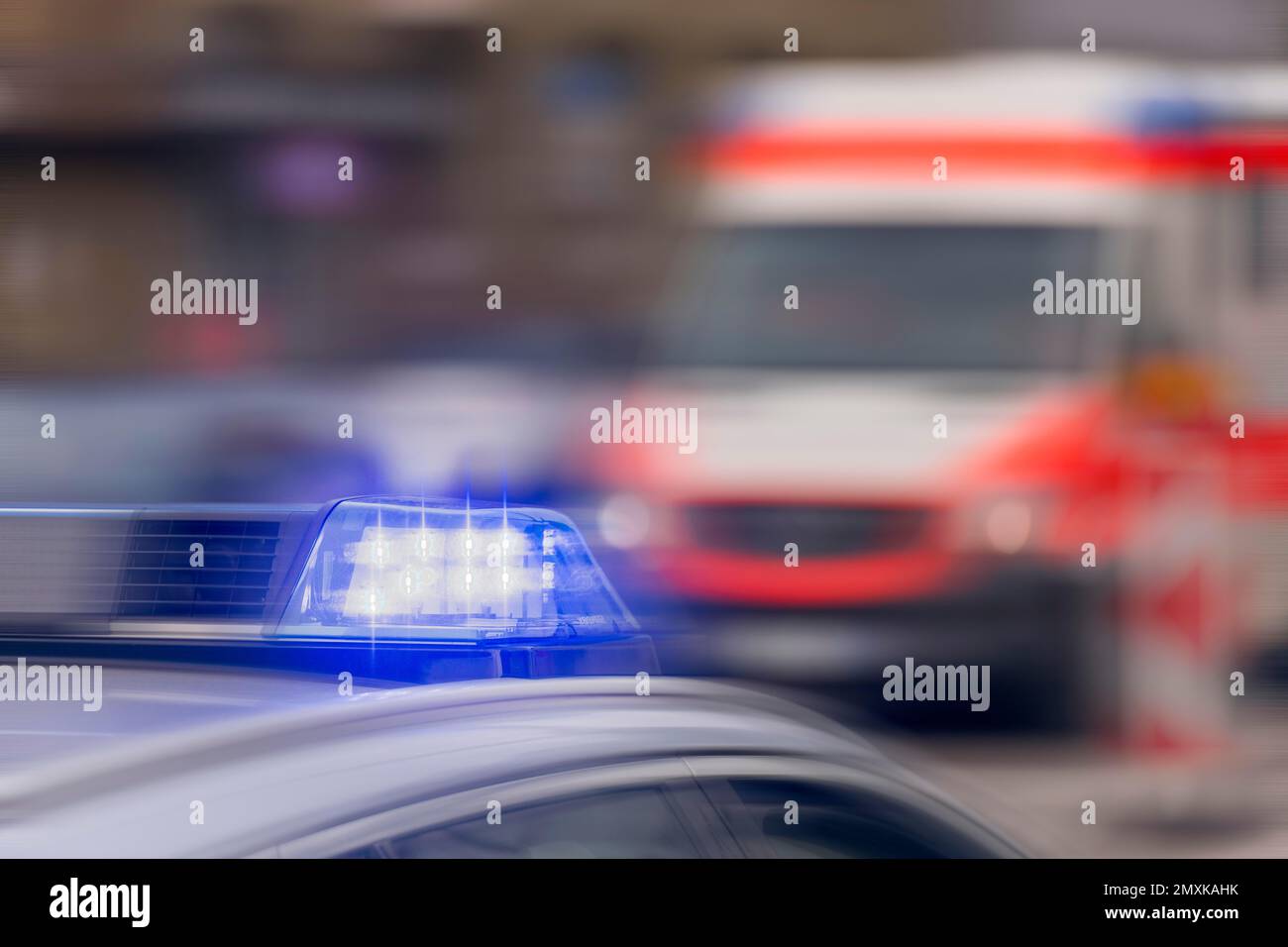 Police patrol car, blue light, LED lighting, ambulance, Baden-Württemberg, Germany, Europe Stock Photo