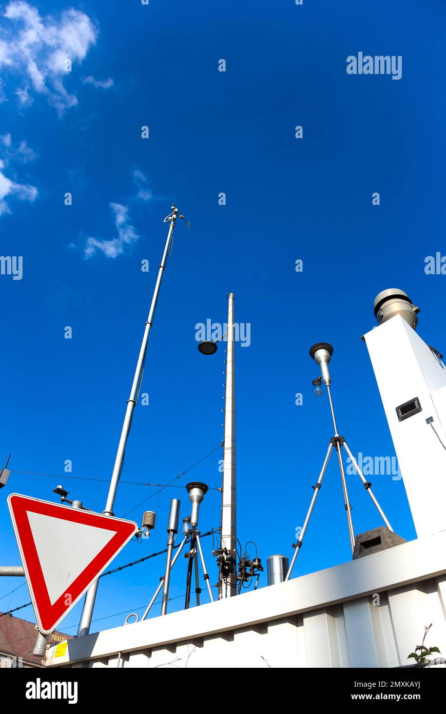 Environmental measurement technology at a busy road junction, Leipzig, Saxony, Germany, Europe Stock Photo