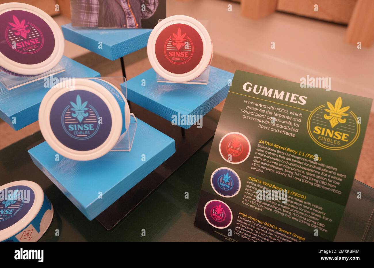 St. Louis, USA. 03rd Feb, 2023. Various types of cannabis edibles are on display in colorful packages on the first day of recreational cannabis sales in the State of Missouri in St. Louis on Friday, February 3, 2023. Missouri cleared nearly 200 dispensaries to sell recreational marijuana while medical marijuana has been legal in the state since 2018. Photo by Bill Greenblatt/UPI Credit: UPI/Alamy Live News Stock Photo
