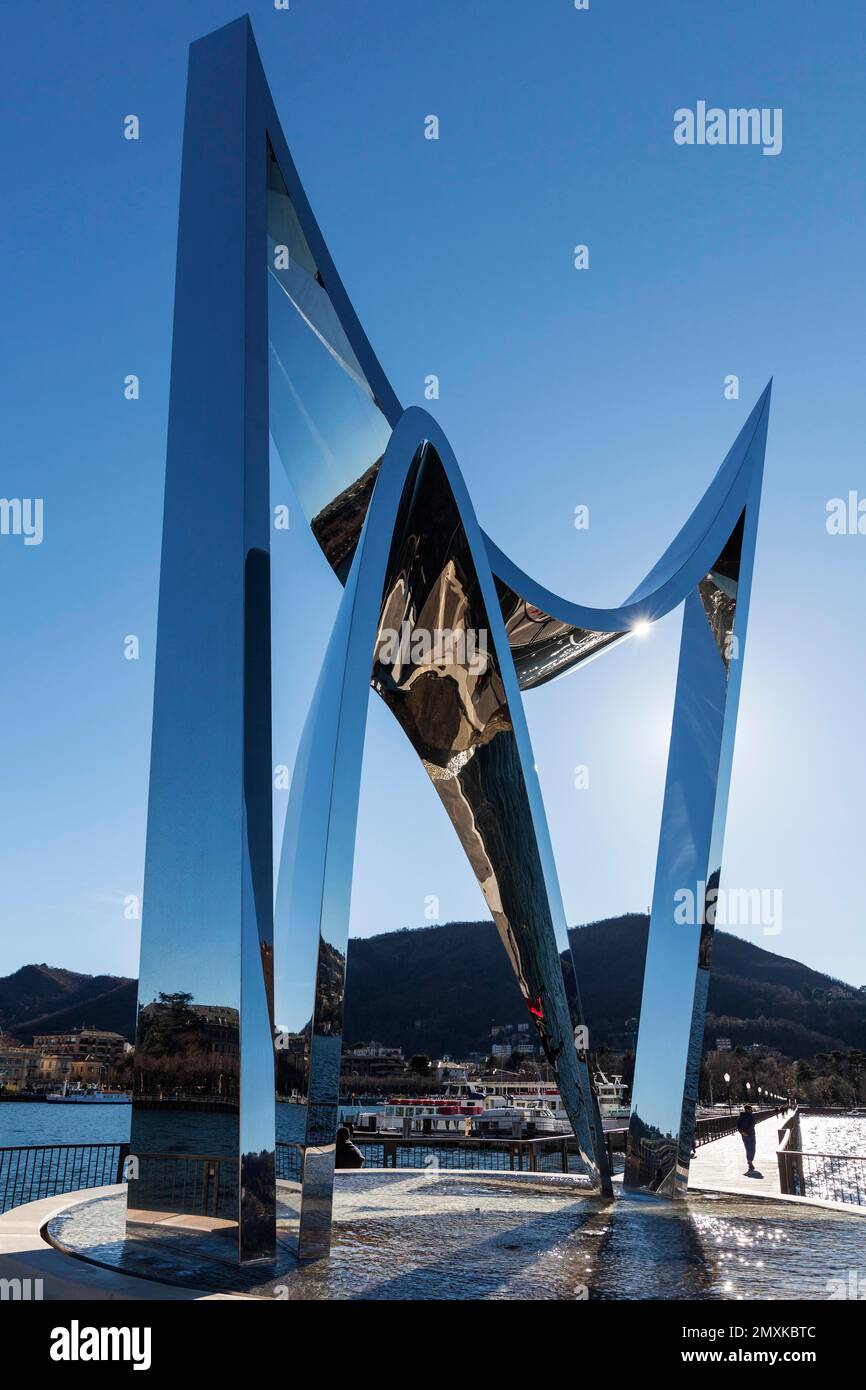 Life Electric, stainless steel sculpture by Daniel Libeskind, homage to the famous physicist Alessandro Volta, Lake Como, Lombardy, Italy, Europe Stock Photo