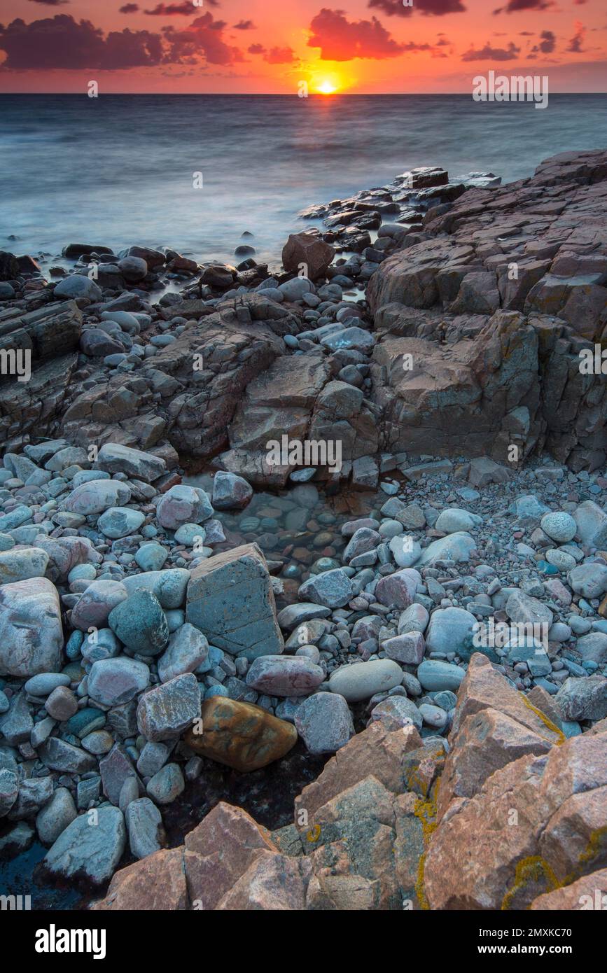 Evening mood at the coastal section Hovs Hallar, nature reserve, Bjärehalvön peninsula, Bastad, Skåne län, Skåne, Scandinavia, Sweden, Europe Stock Photo
