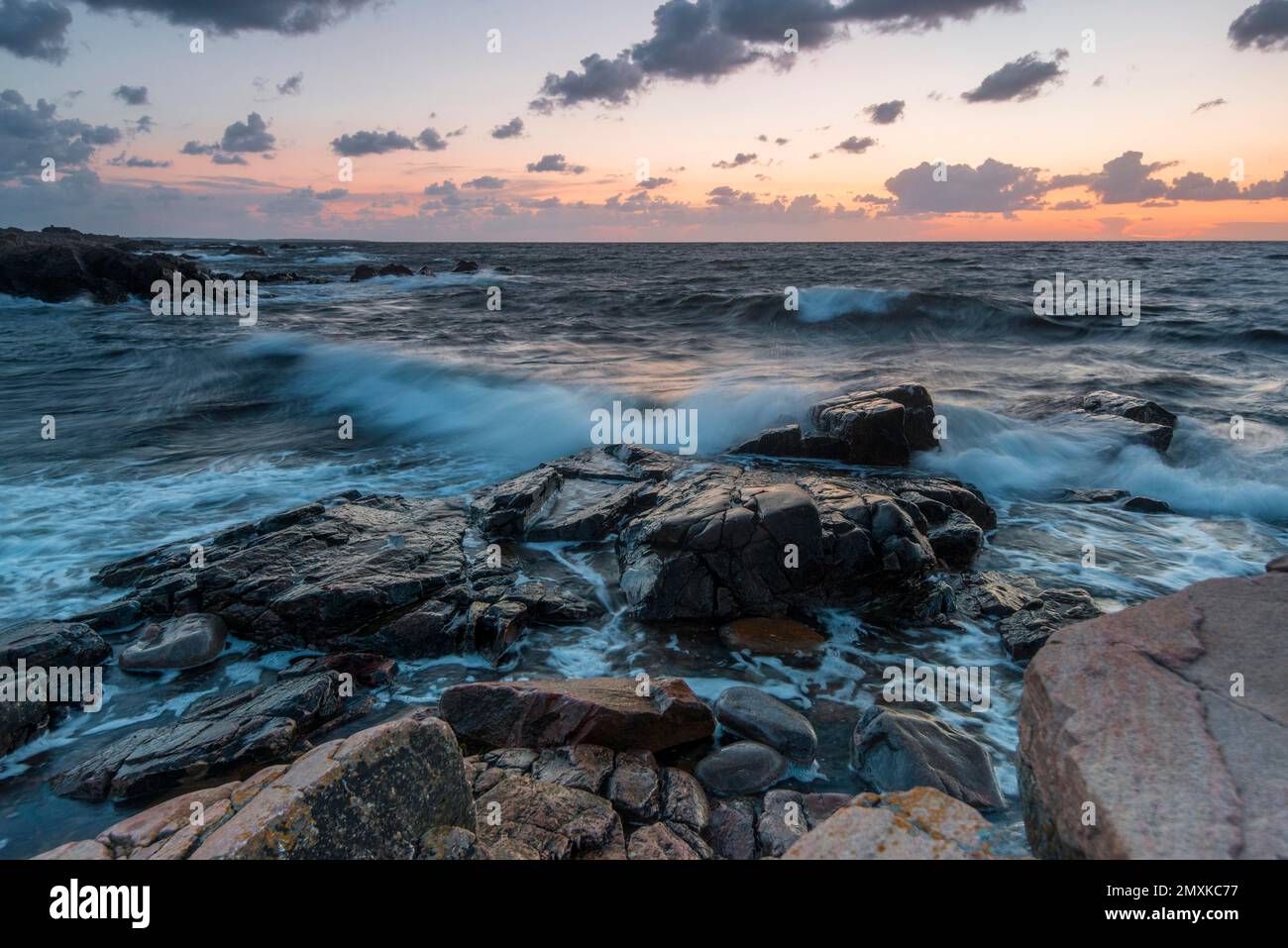 Evening mood at the coastal section Hovs Hallar, nature reserve, Bjärehalvön peninsula, Bastad, Skåne län, Skåne, Scandinavia, Sweden, Europe Stock Photo