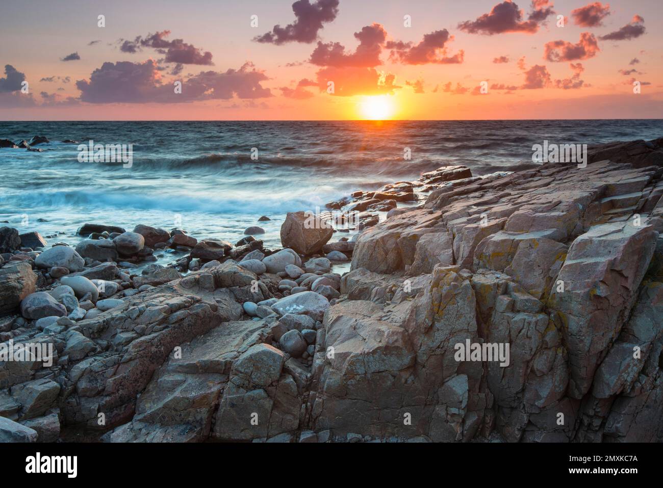Evening mood at the coastal section Hovs Hallar, nature reserve, Bjärehalvön peninsula, Bastad, Skåne län, Skåne, Scandinavia, Sweden, Europe Stock Photo