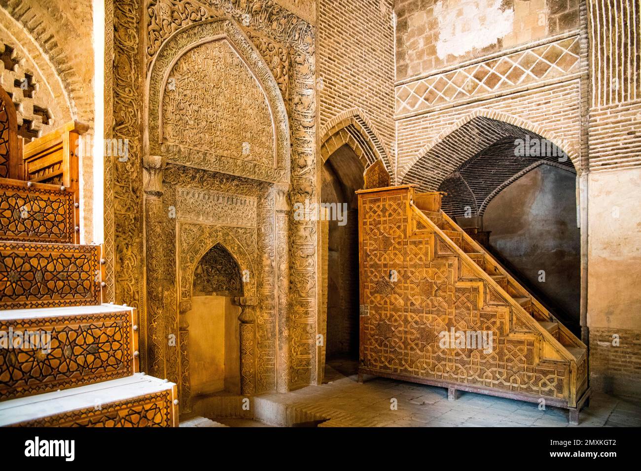 Shabestan and Uljayto Mihrab at the West-Iwan, Friday Mosque, Masjid-e Jomeh, Isfahan, Isfahan, Iran, Asia Stock Photo