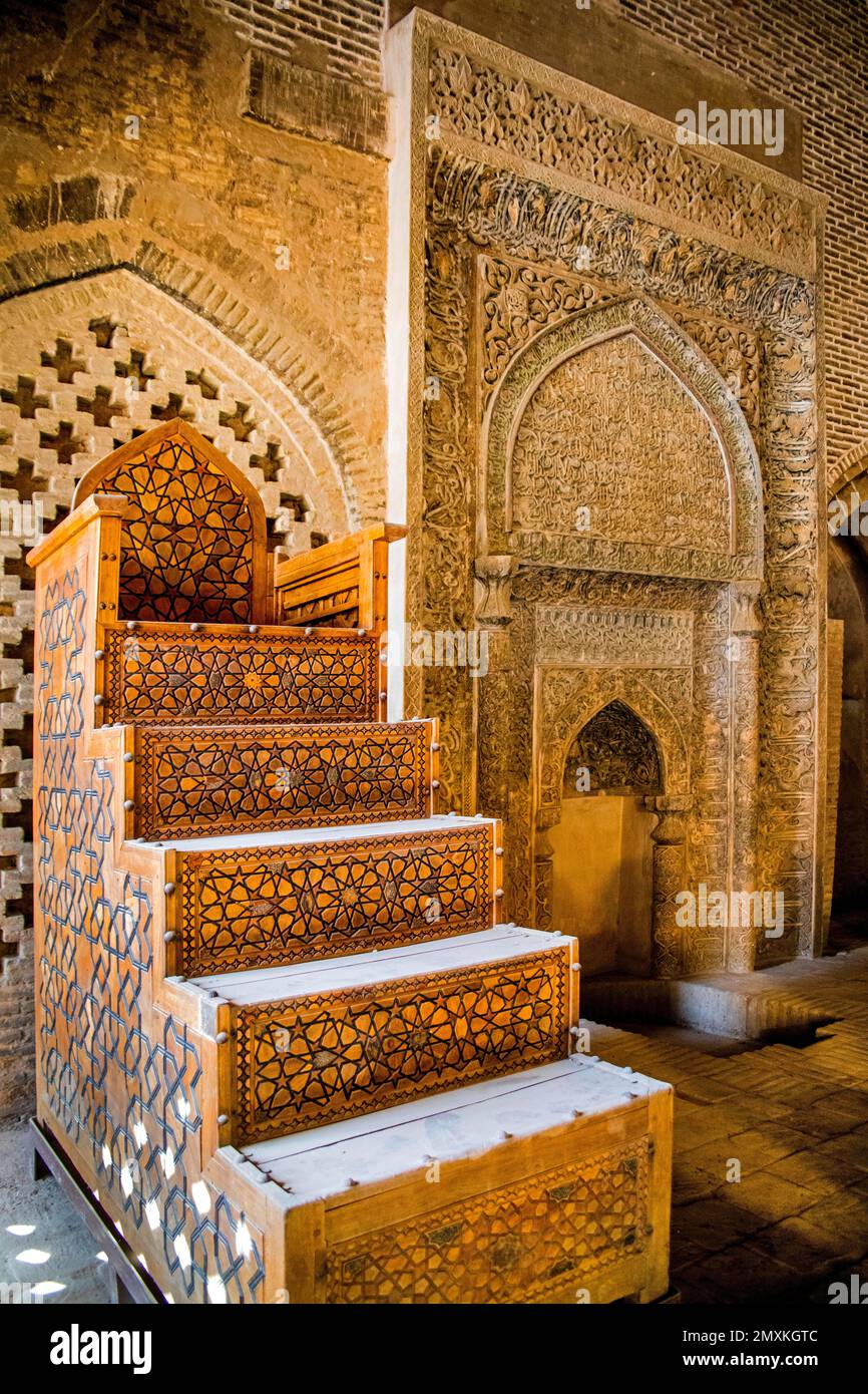 Shabestan and Uljayto Mihrab at the West-Iwan, Friday Mosque, Masjid-e Jomeh, Isfahan, Isfahan, Iran, Asia Stock Photo