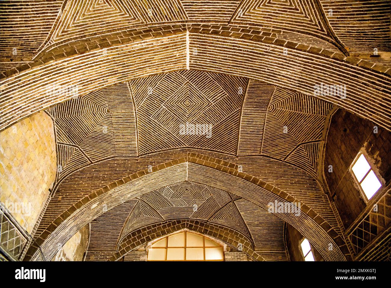 Vaulted ceiling, Shabestan and Uljayto Mihrab at the Western Ivan, Friday Mosque, Masjid-e Jomeh, Isfahan, Isfahan, Iran, Asia Stock Photo