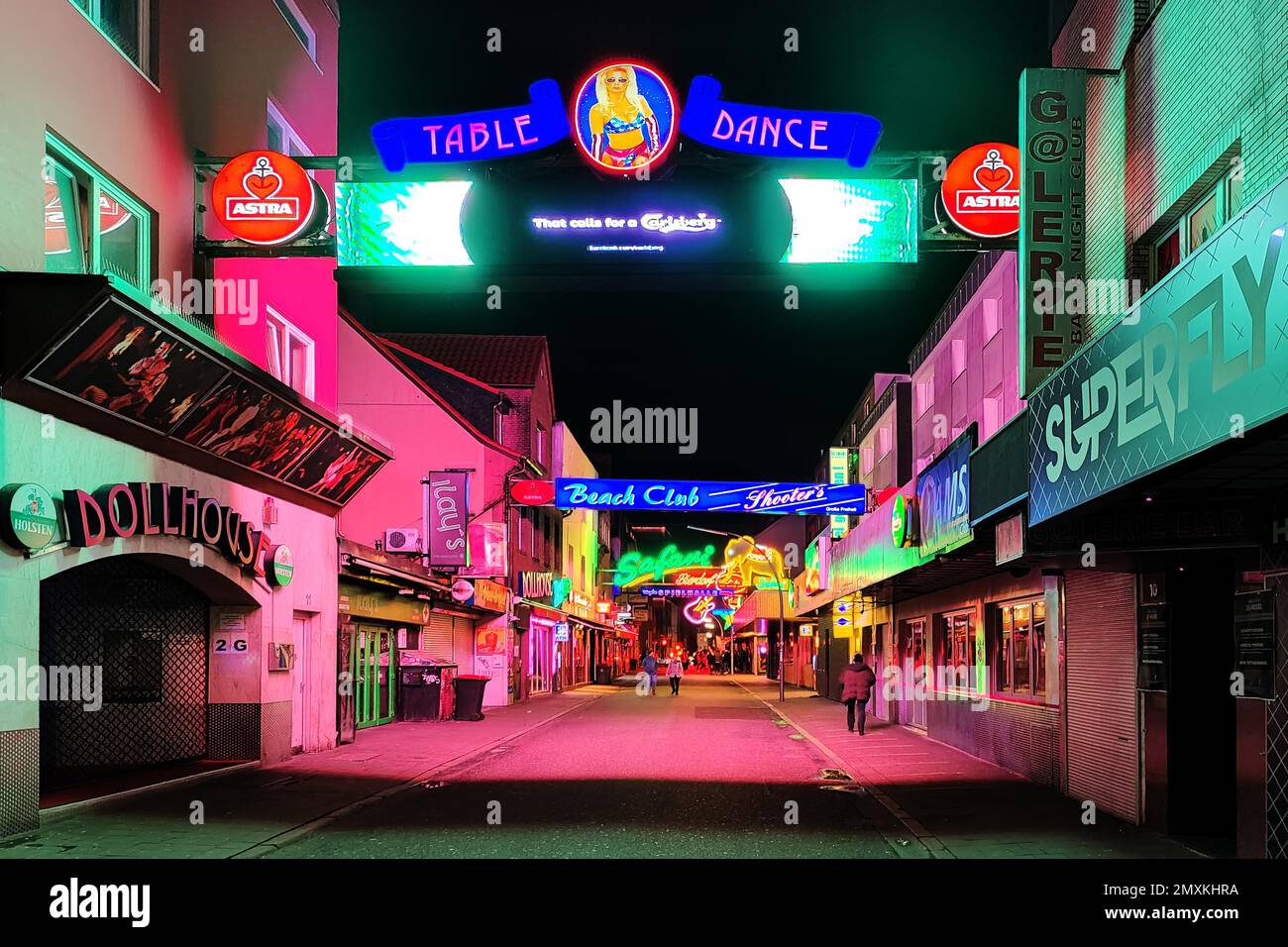 Neon advertisement for nightlife in Große Freiheit street, a side