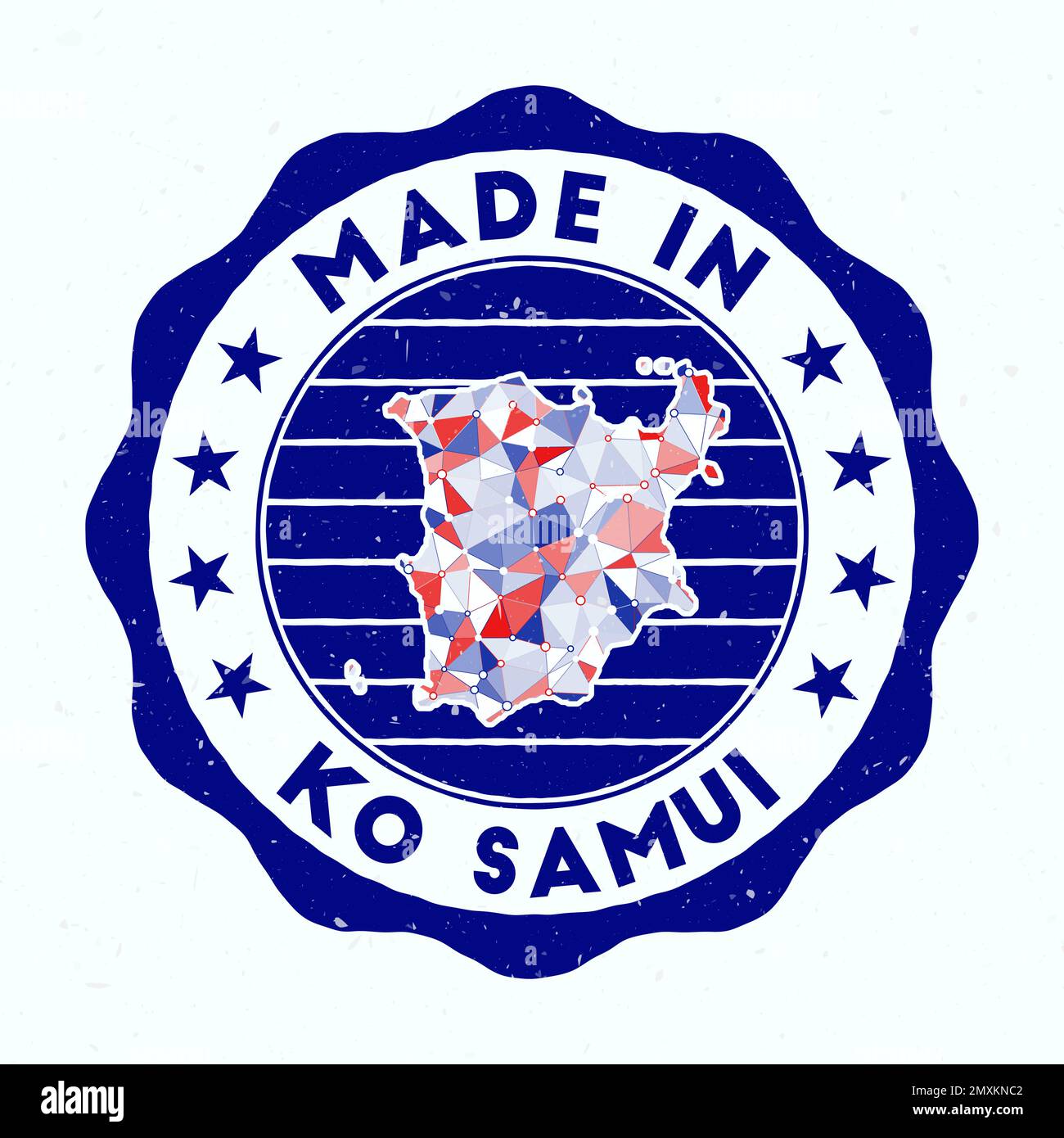 Made In Ko Samui. Island round stamp. Seal of Ko Samui with border shape. Vintage badge with circular text and stars. Vector illustration. Stock Vector