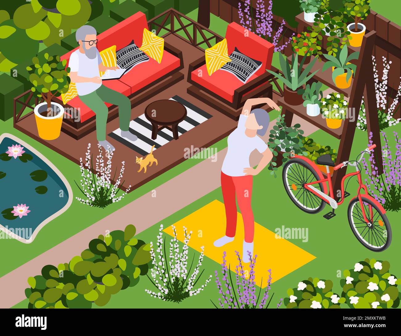Senior healthcare healthy aging composition with outdoor backyard