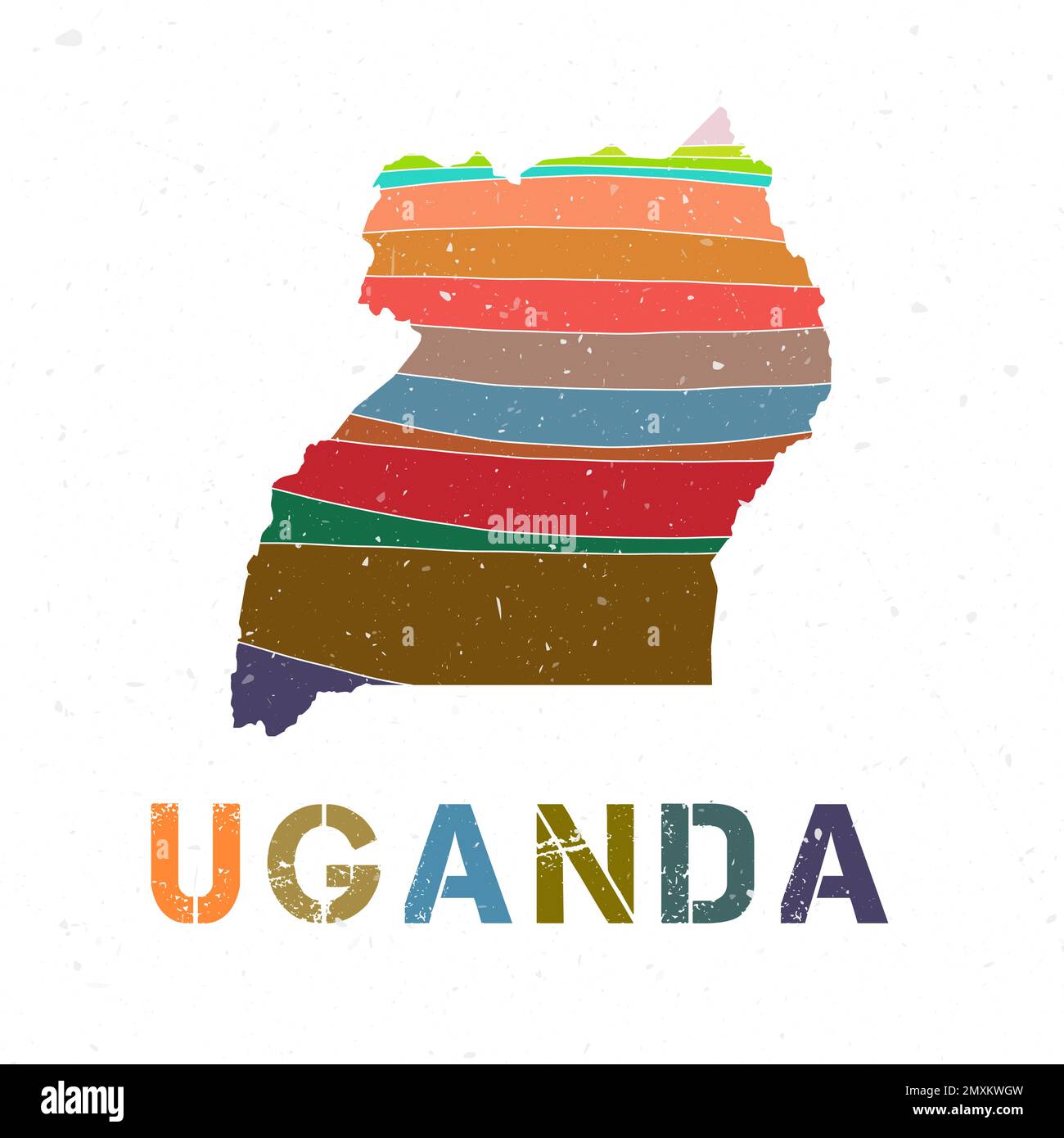 Uganda map design. Shape of the country with beautiful geometric waves and grunge texture. Neat vector illustration. Stock Vector