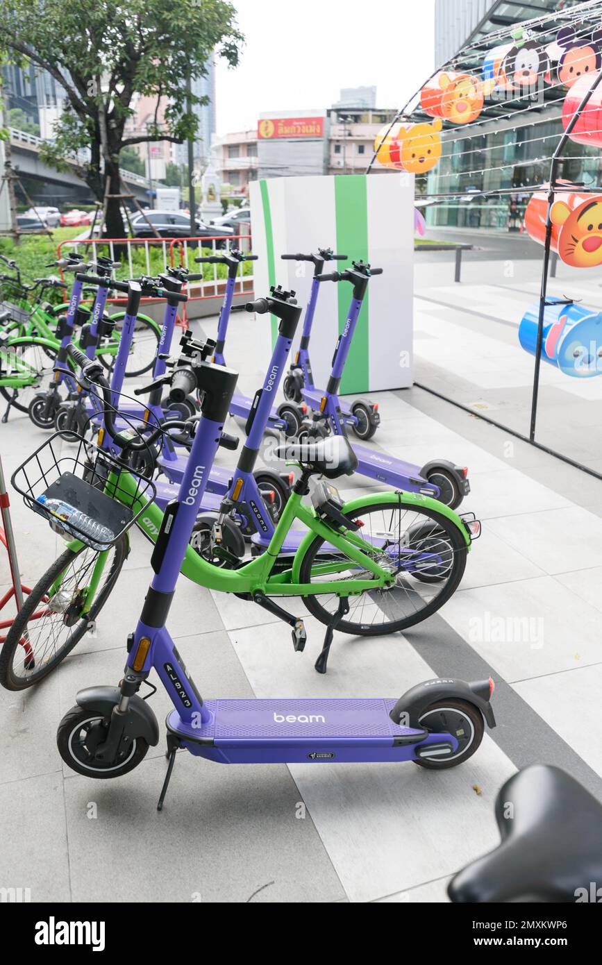 Bangkok,Thailand Nov13 , 2022 scooter for rent at front side of