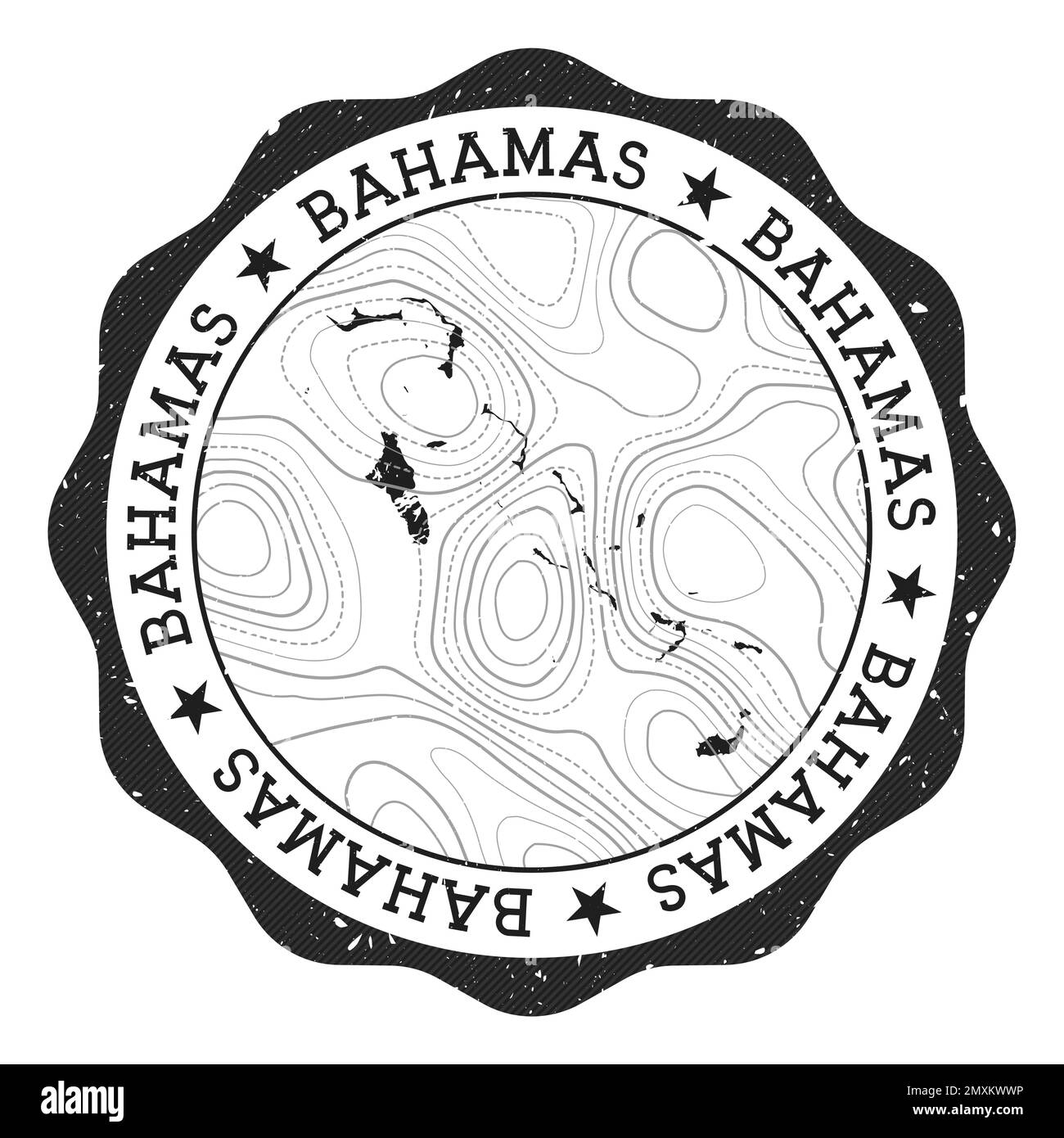 Bahamas outdoor stamp. Round sticker with map of country with topographic isolines. Vector illustration. Can be used as insignia, logotype, label, sti Stock Vector