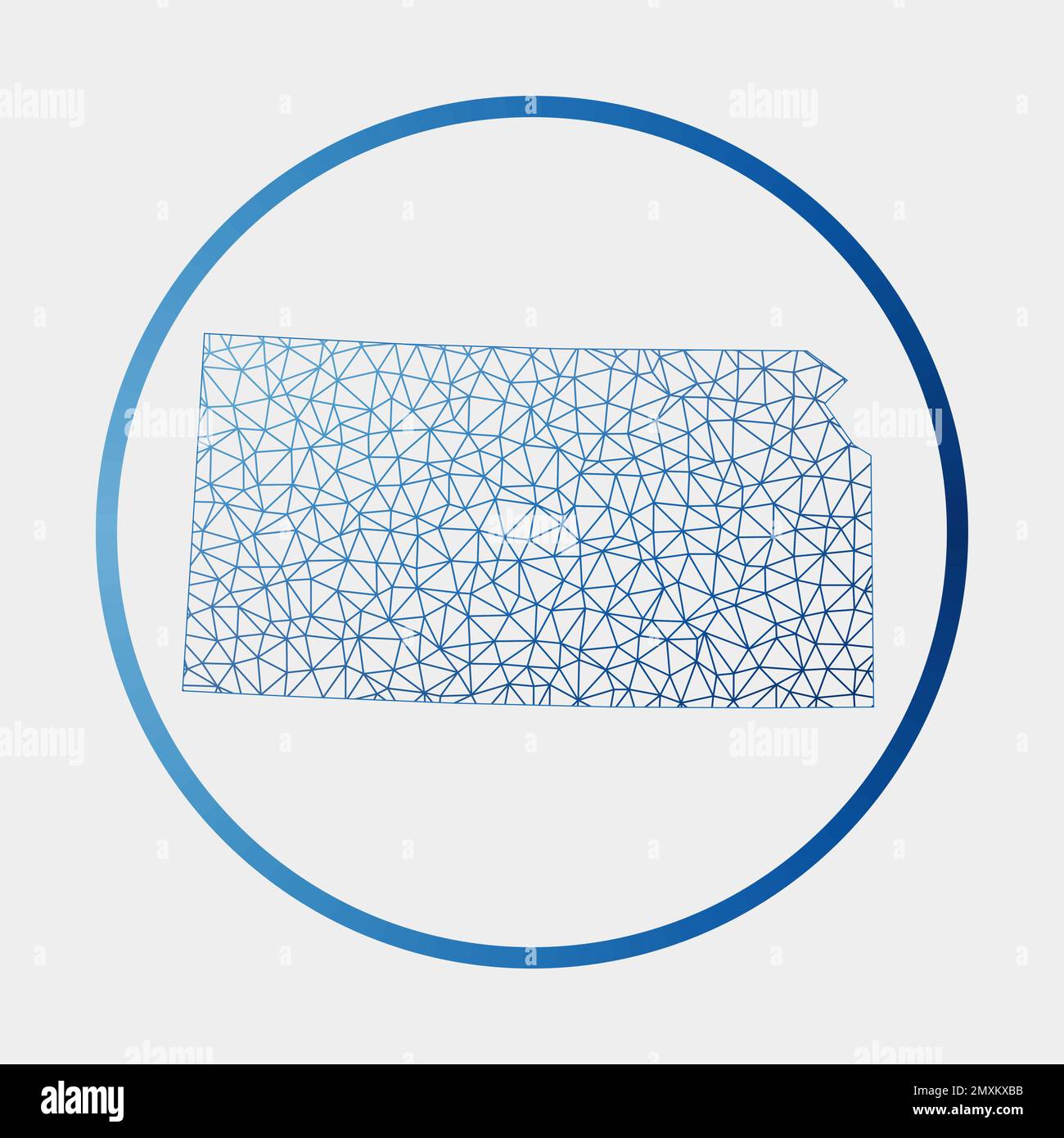 Kansas icon. Network map of the us state. Round Kansas sign with