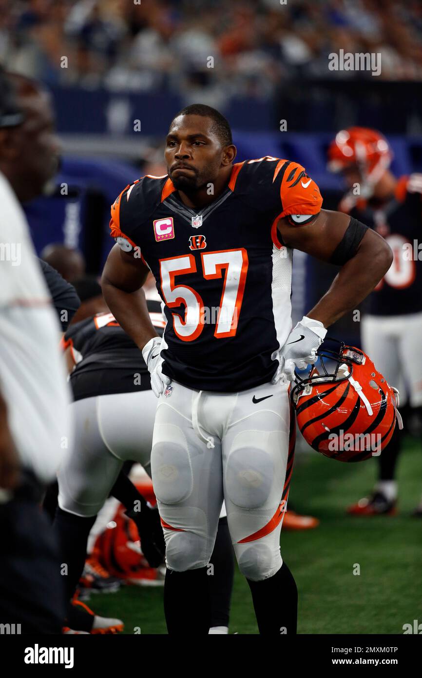 October 29th, 2017: Cincinnati Bengals outside linebacker Vincent Rey (57)  warms up before the NFL football game between the Indianapolis Colts and  the Cincinnati Bengals at Paul Brown Stadium, Cincinnati, OH. Adam