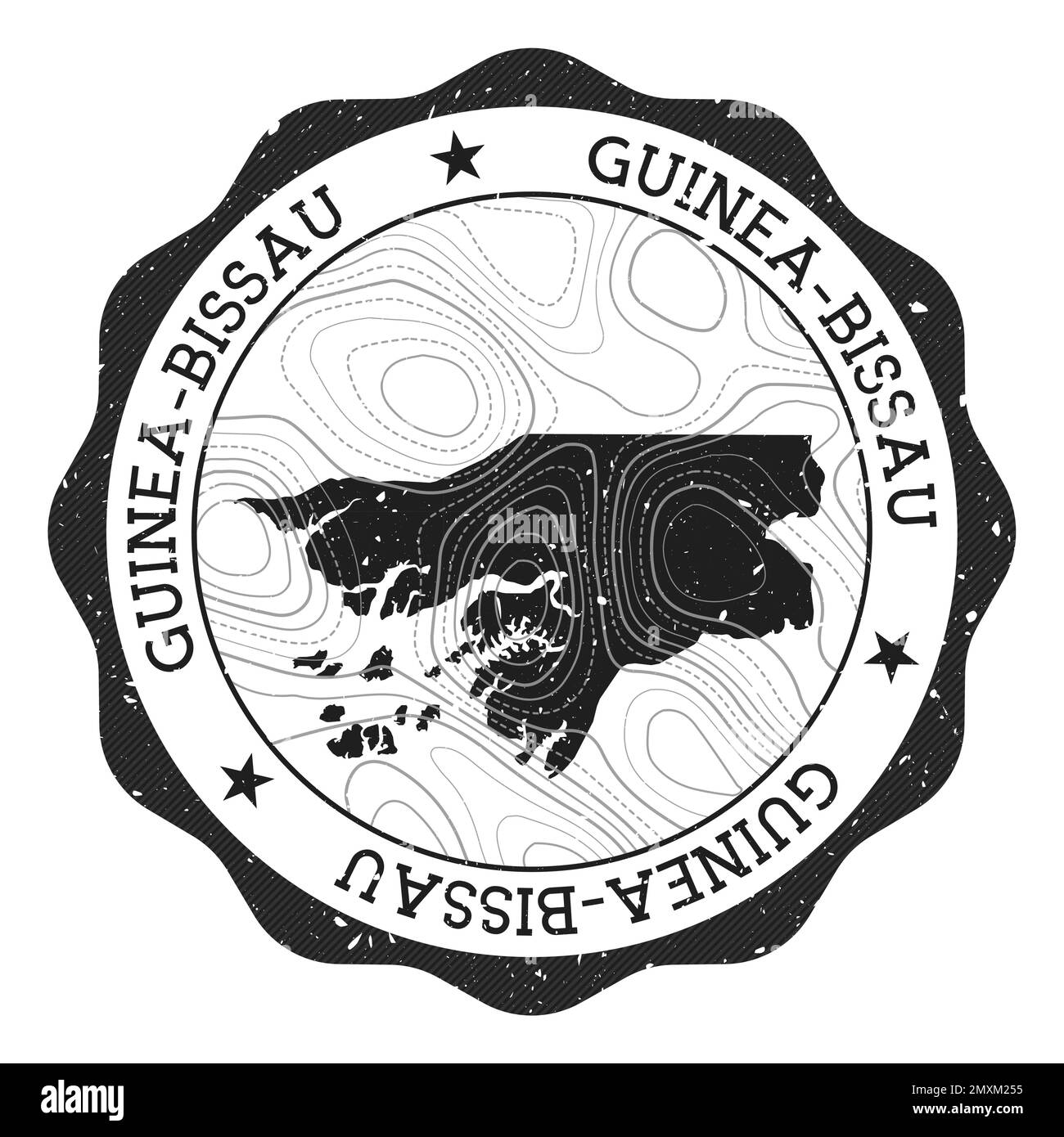 GuineaBissau outdoor stamp. Round sticker with map of country with