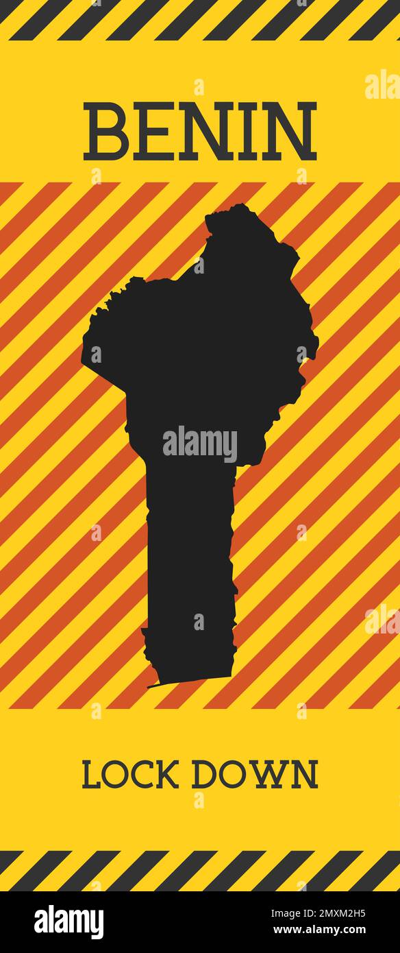 Benin Lock Down Sign. Yellow country pandemic danger icon. Vector illustration. Stock Vector